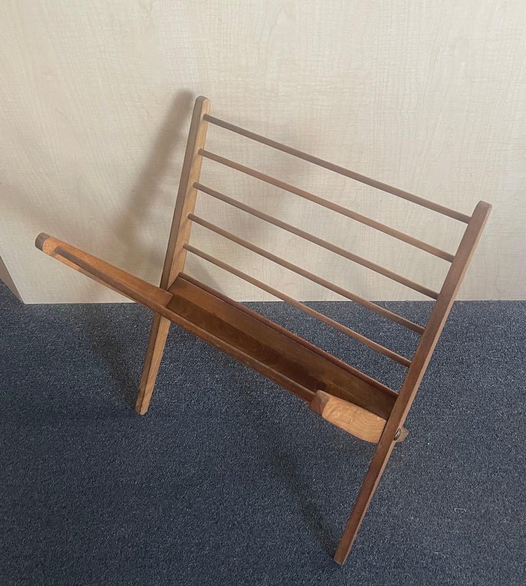 Walnut Magazine Rack Mid-Century Solid Walnut Magazine Rack in the Style of Arthur Umanoff ...