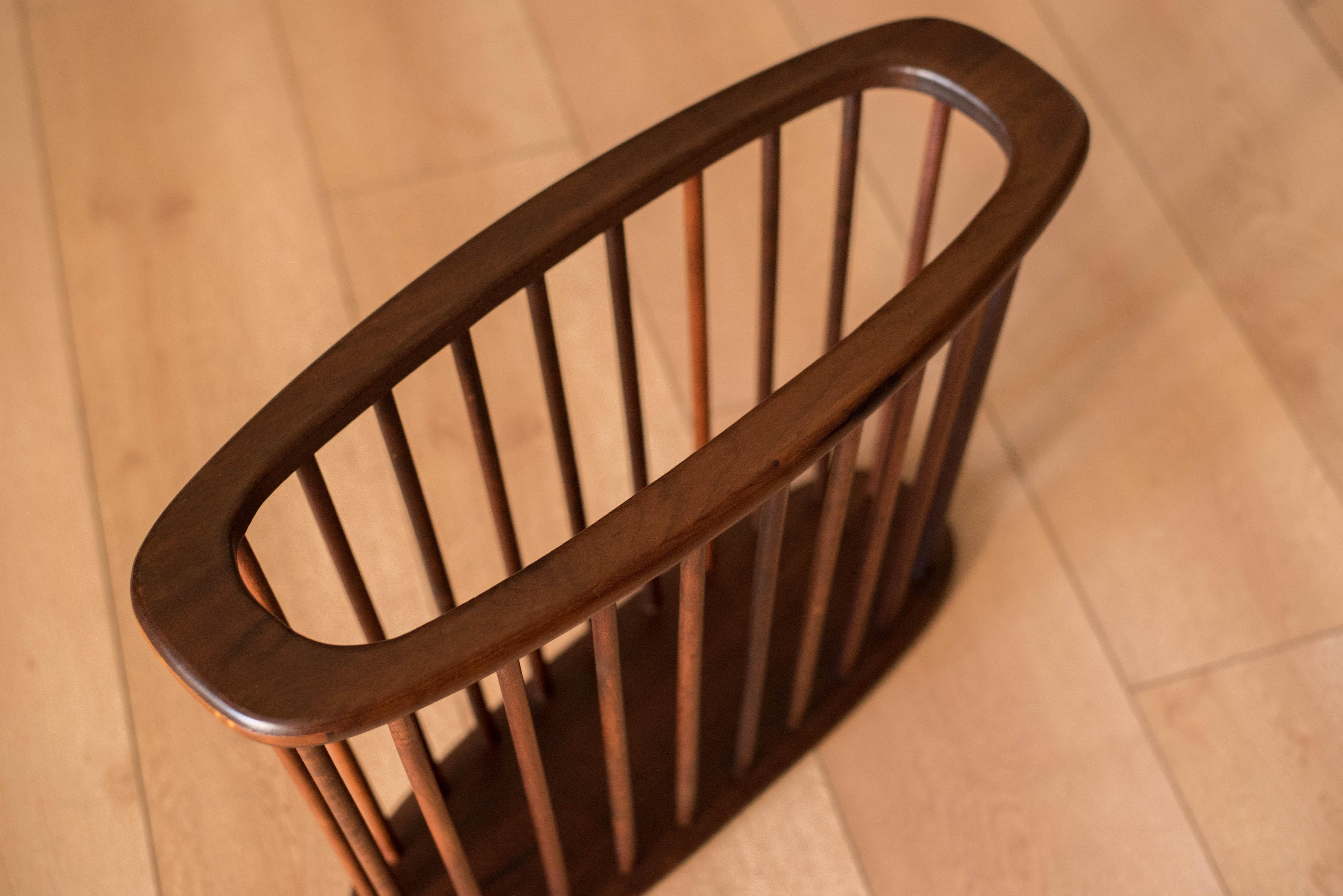 American Midcentury Solid Walnut Spindle Magazine Rack Stand by Arthur Umanoff