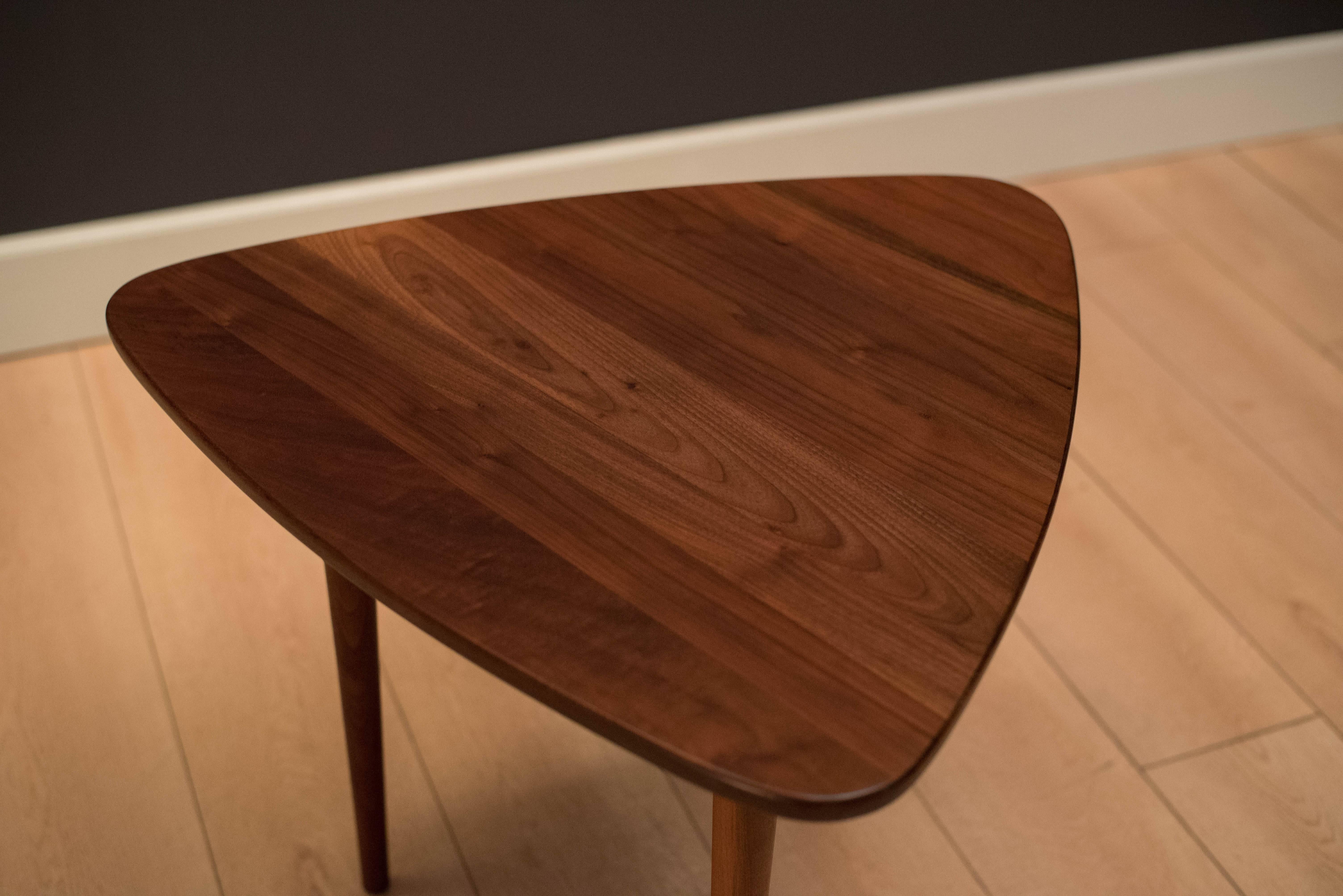 American Mid Century Solid Walnut Triangle Table by Jens Risom