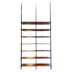 Vintage Mid-Century Solid Wood and Metal Ceiling Bookcase with Brass Tips, 1950s