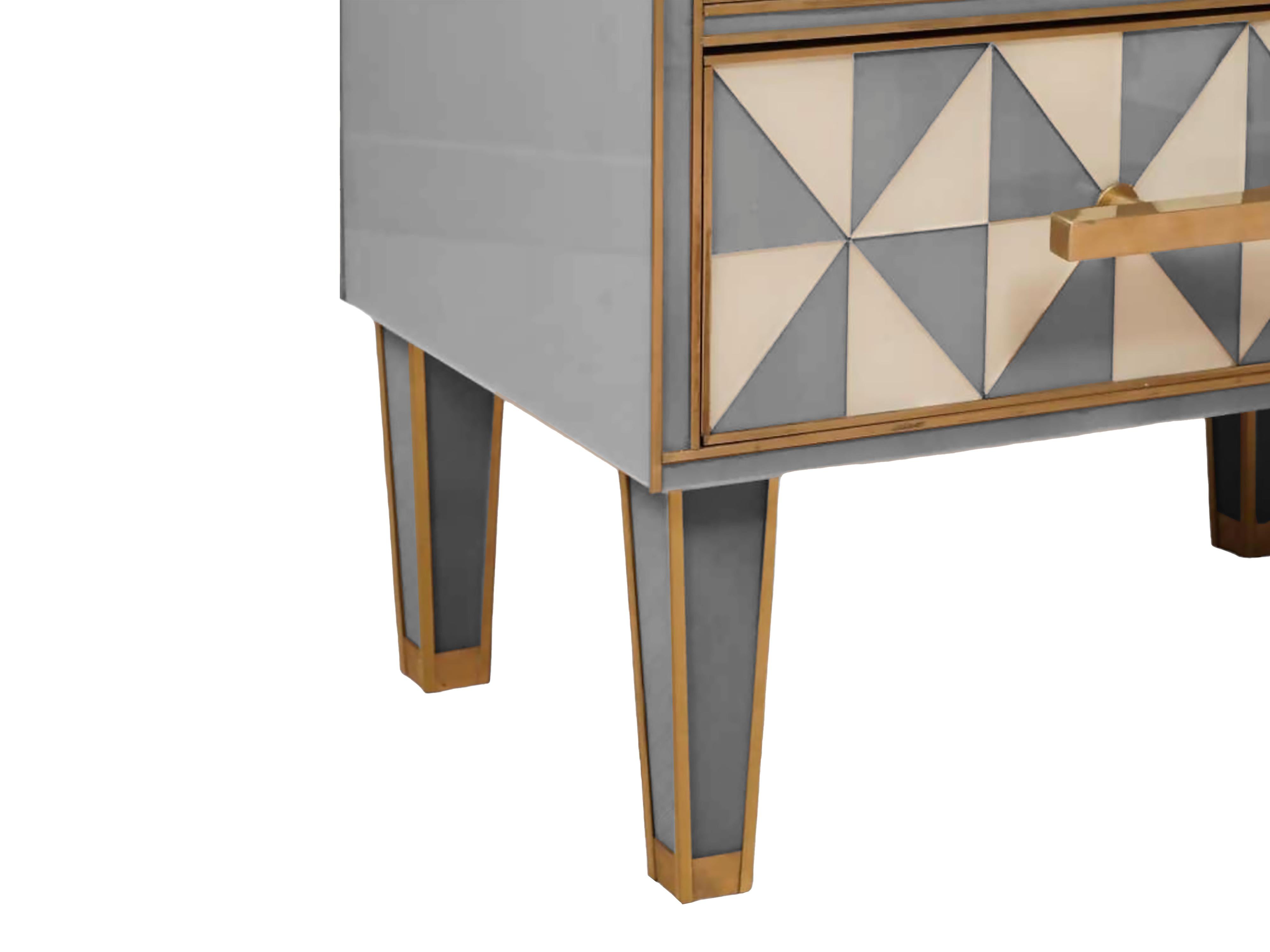 This pair of mid-century solid wood bedside tables features exquisite craftsmanship and an elegant, 1950s-inspired design. 

Each bedside table features stunning 