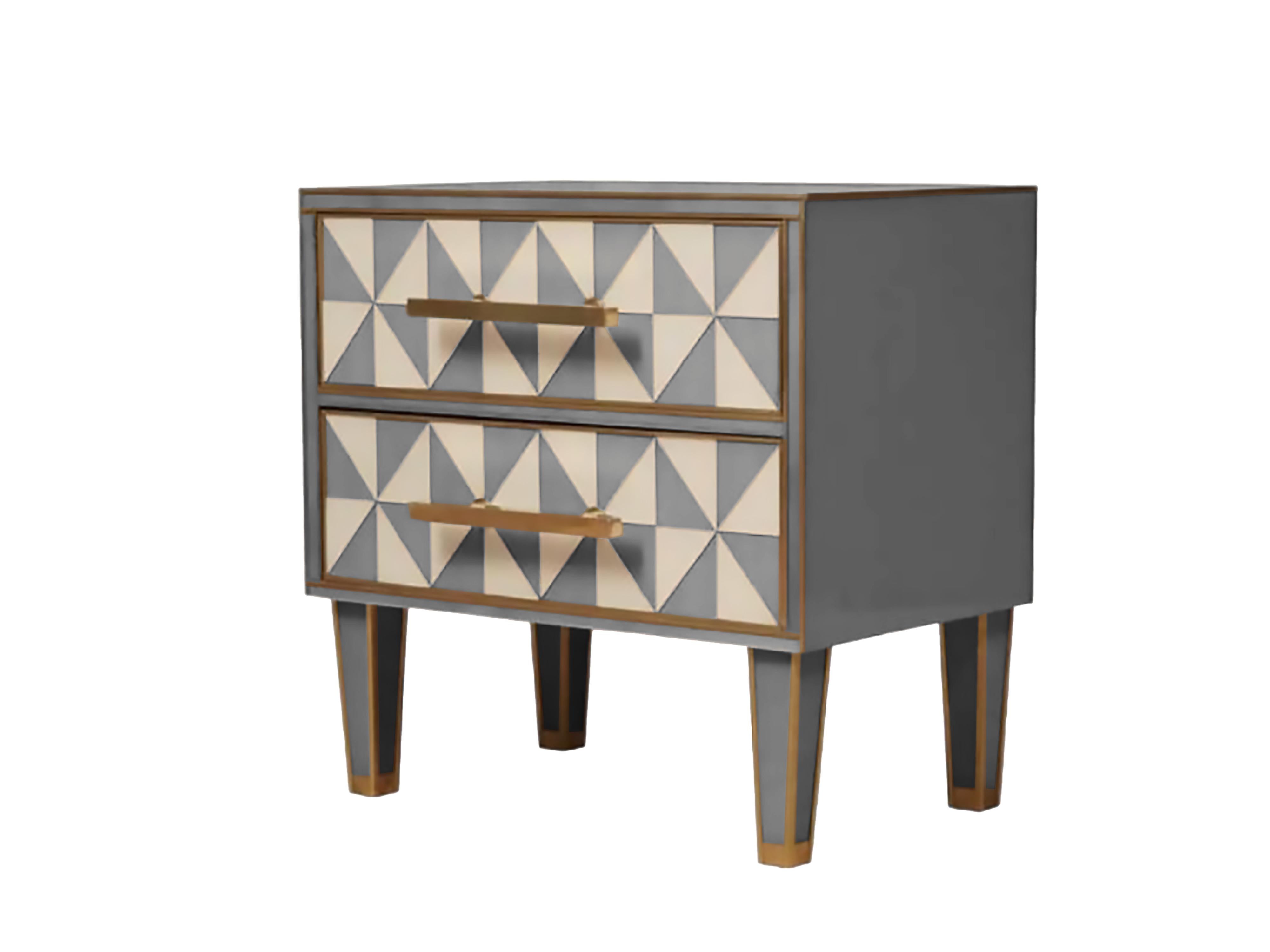Modern pair of Solid Wood Bedside Tables with Grey Optical Murano Glass justfurnituress For Sale