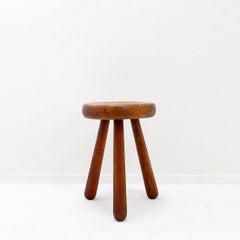 Mid-Century Solid Wood Brutalist Tripod Stool, circa 1960