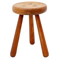 Mid-Century Solid Wood Brutalist Tripod Stool, circa 1960