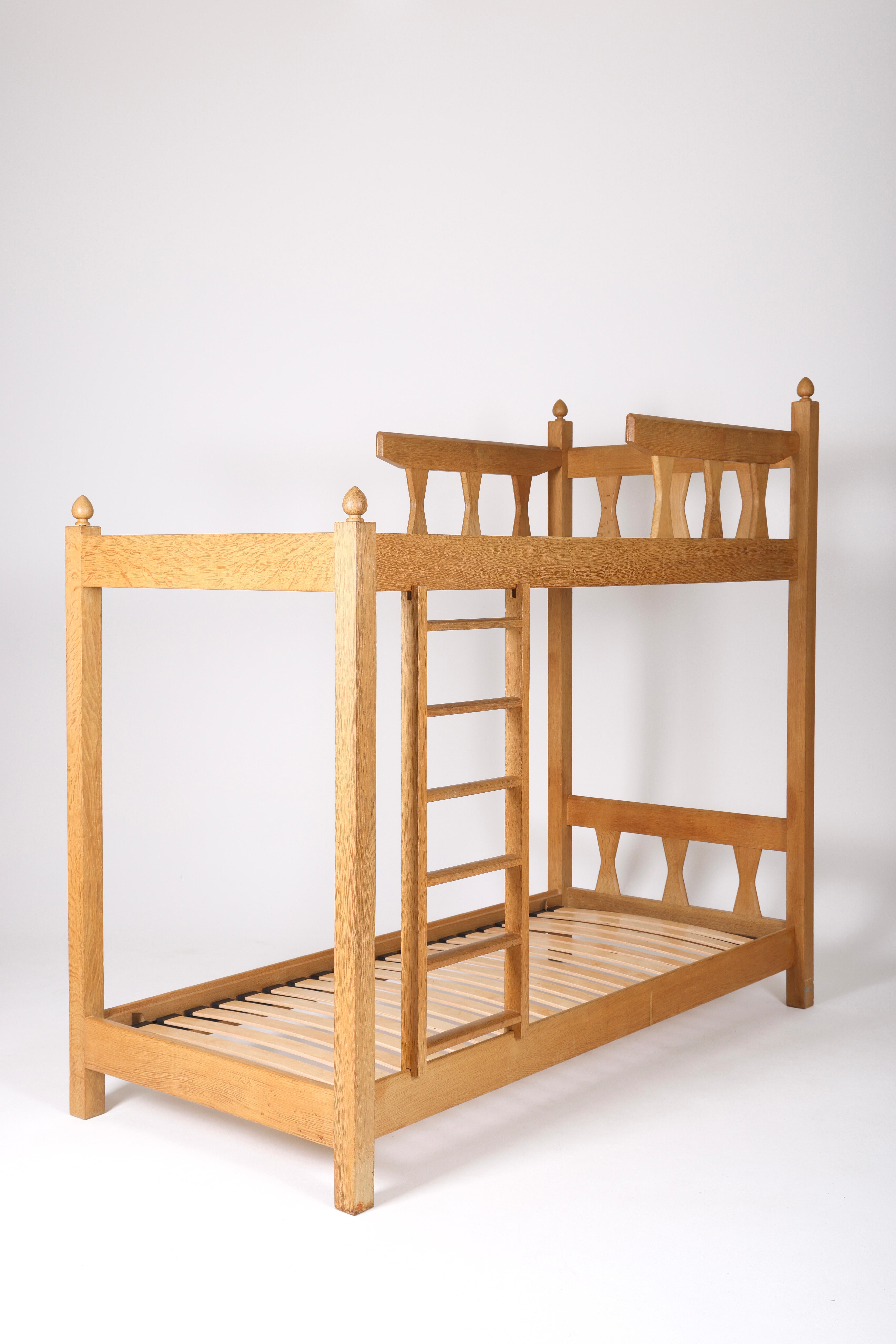 20th Century Mid-century Solid wood bunk bed by French designers Guillerme and Chambron