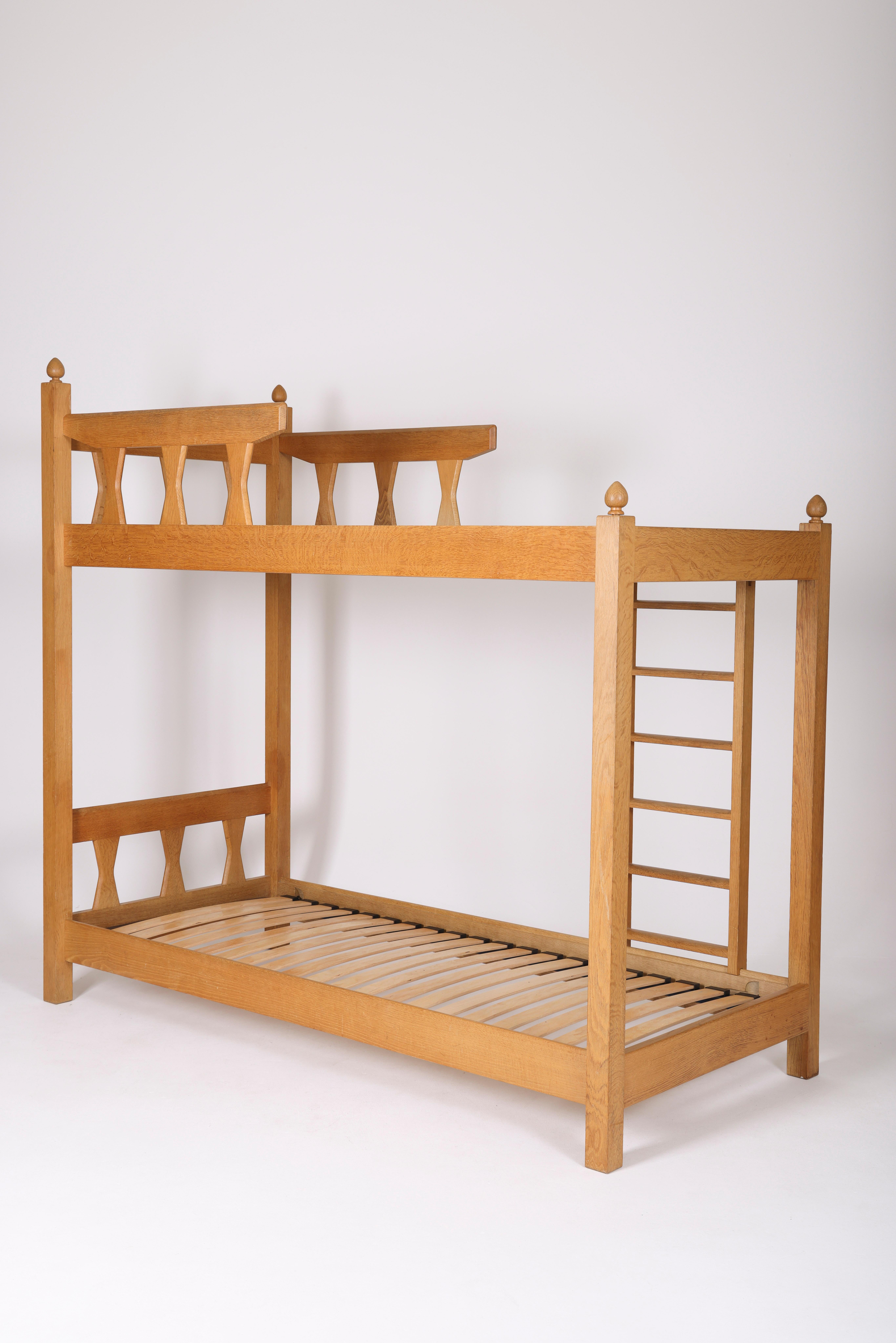 Wood Mid-century Solid wood bunk bed by French designers Guillerme and Chambron