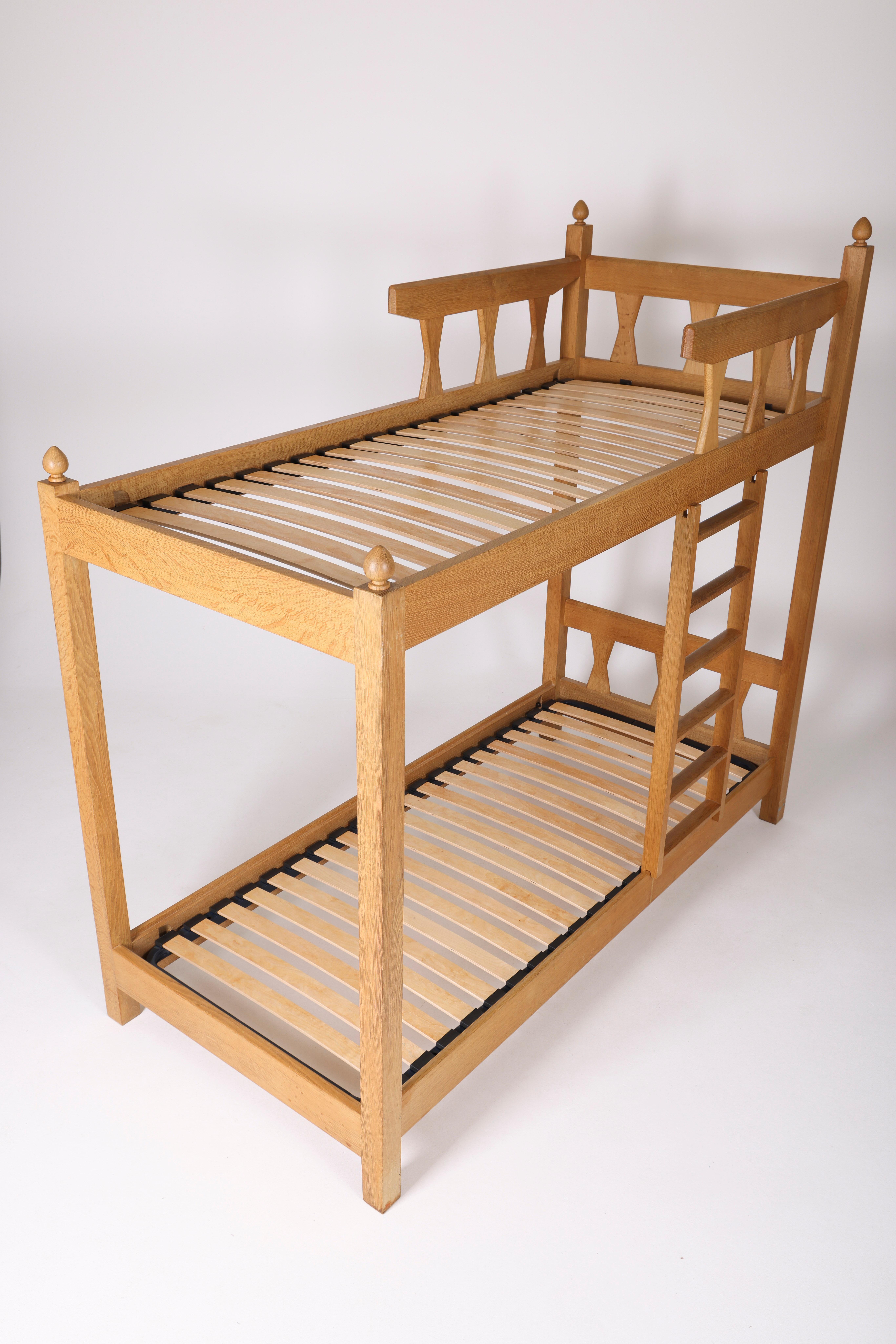 Mid-century Solid wood bunk bed by French designers Guillerme and Chambron 1