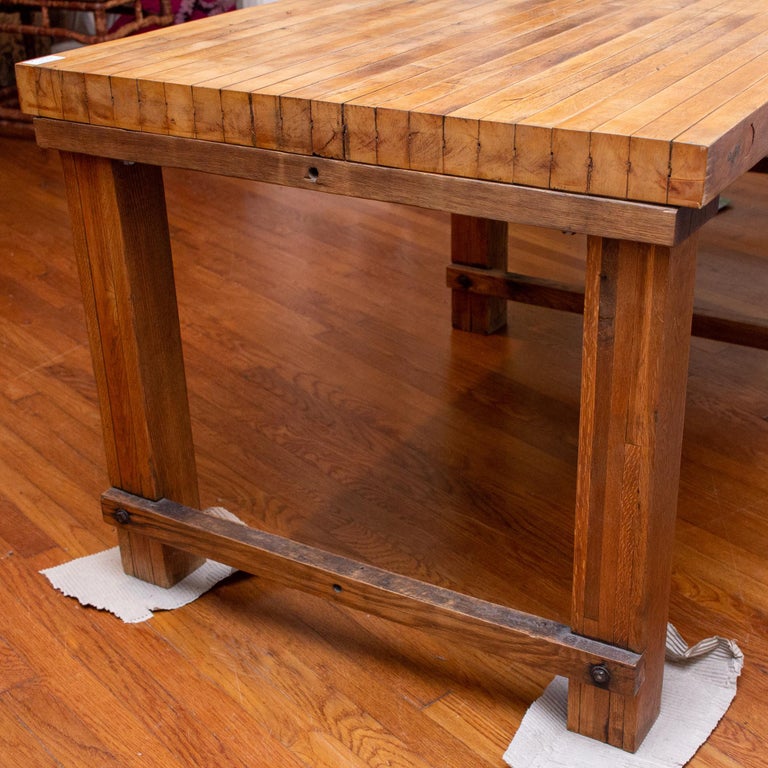 Midcentury Solid Wood Butcher Block Work Table with Storage at 1stdibs