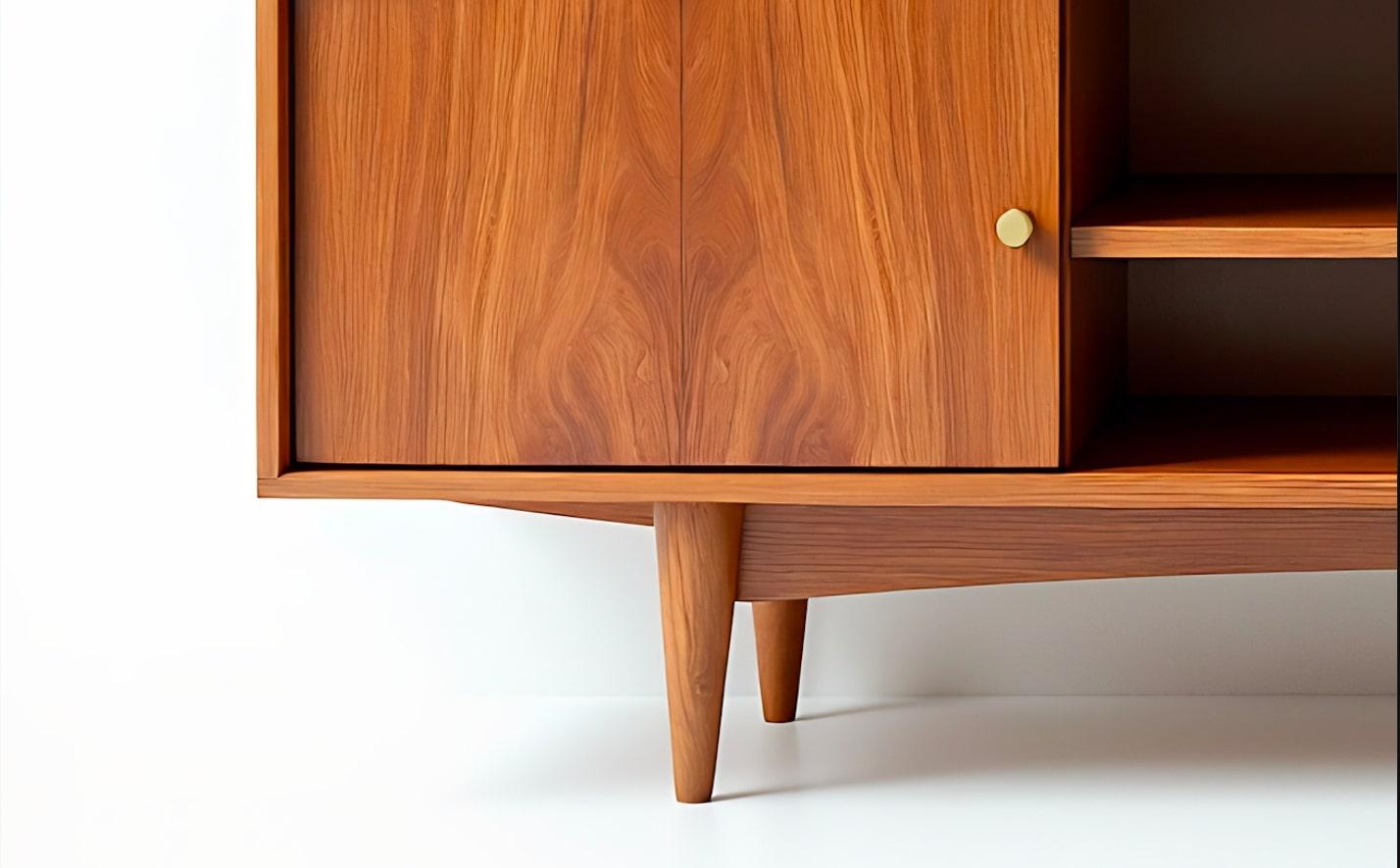 Mid-Century moderno Credenza/console multimediale in legno massiccio del Mid Century di Artisanal in vendita