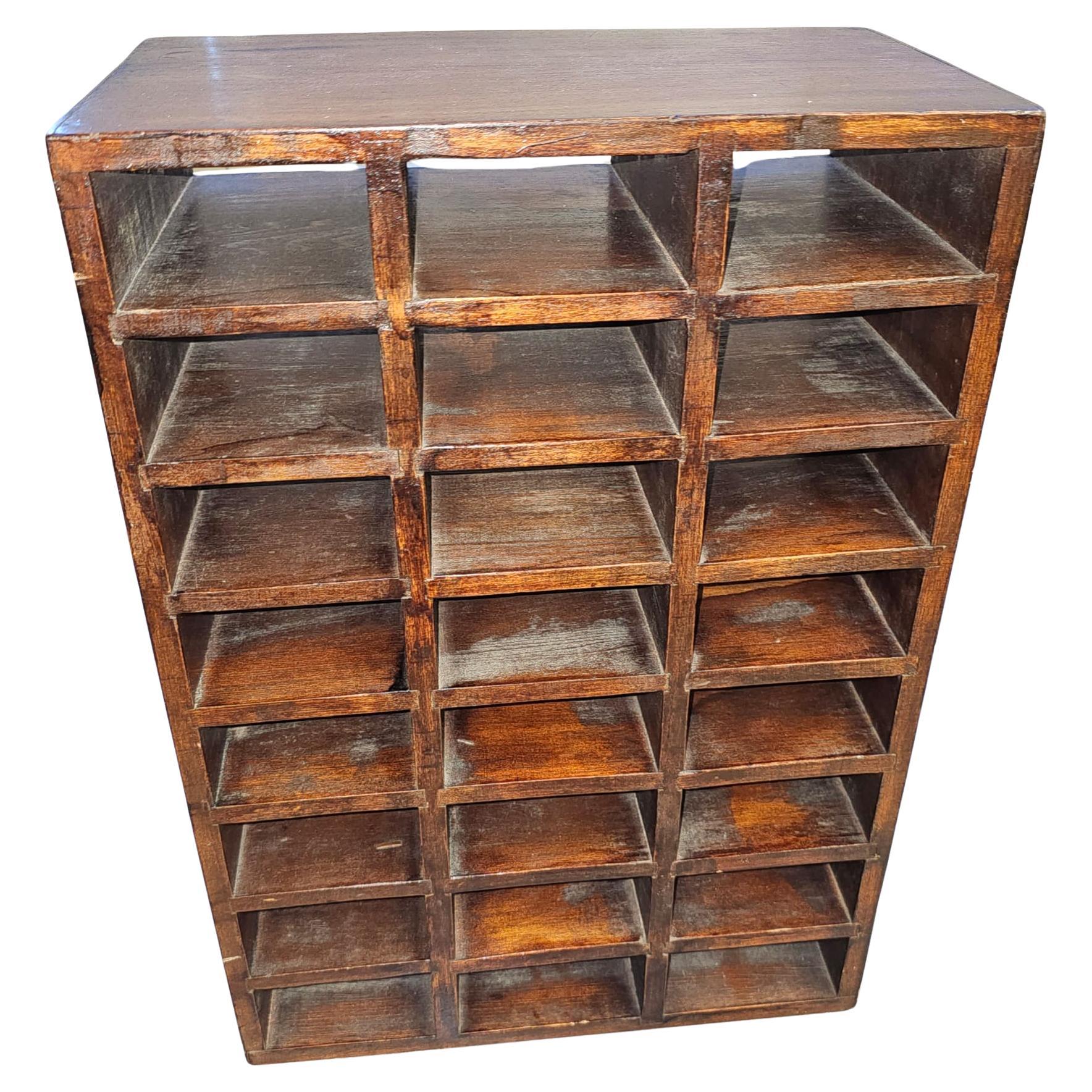 Mid-Century Solid Wood Double Sided Storage Shelf For Sale
