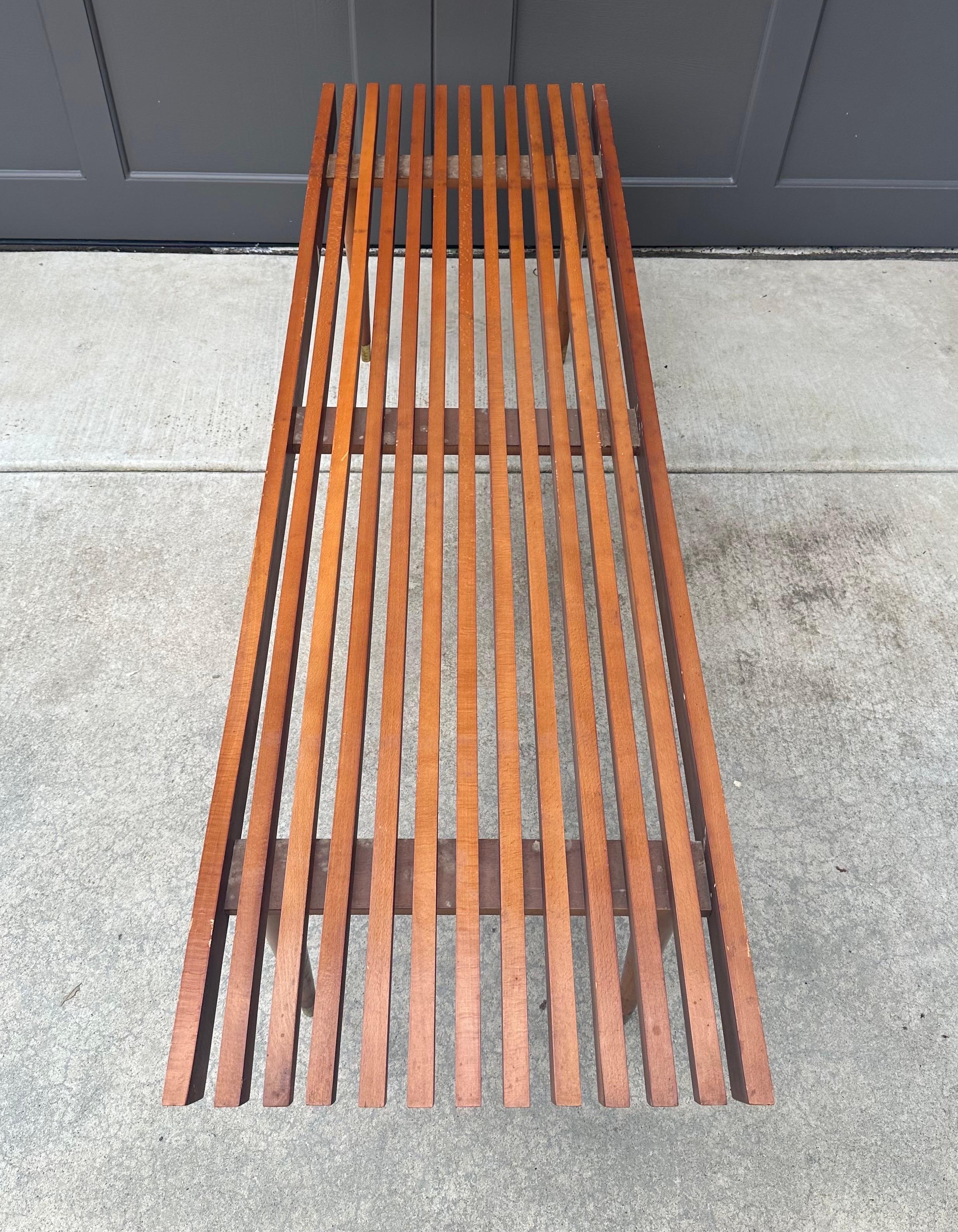 Mid-Century Solid Wood Platform Slat Bench by Nasco Yugoslavia For Sale 3