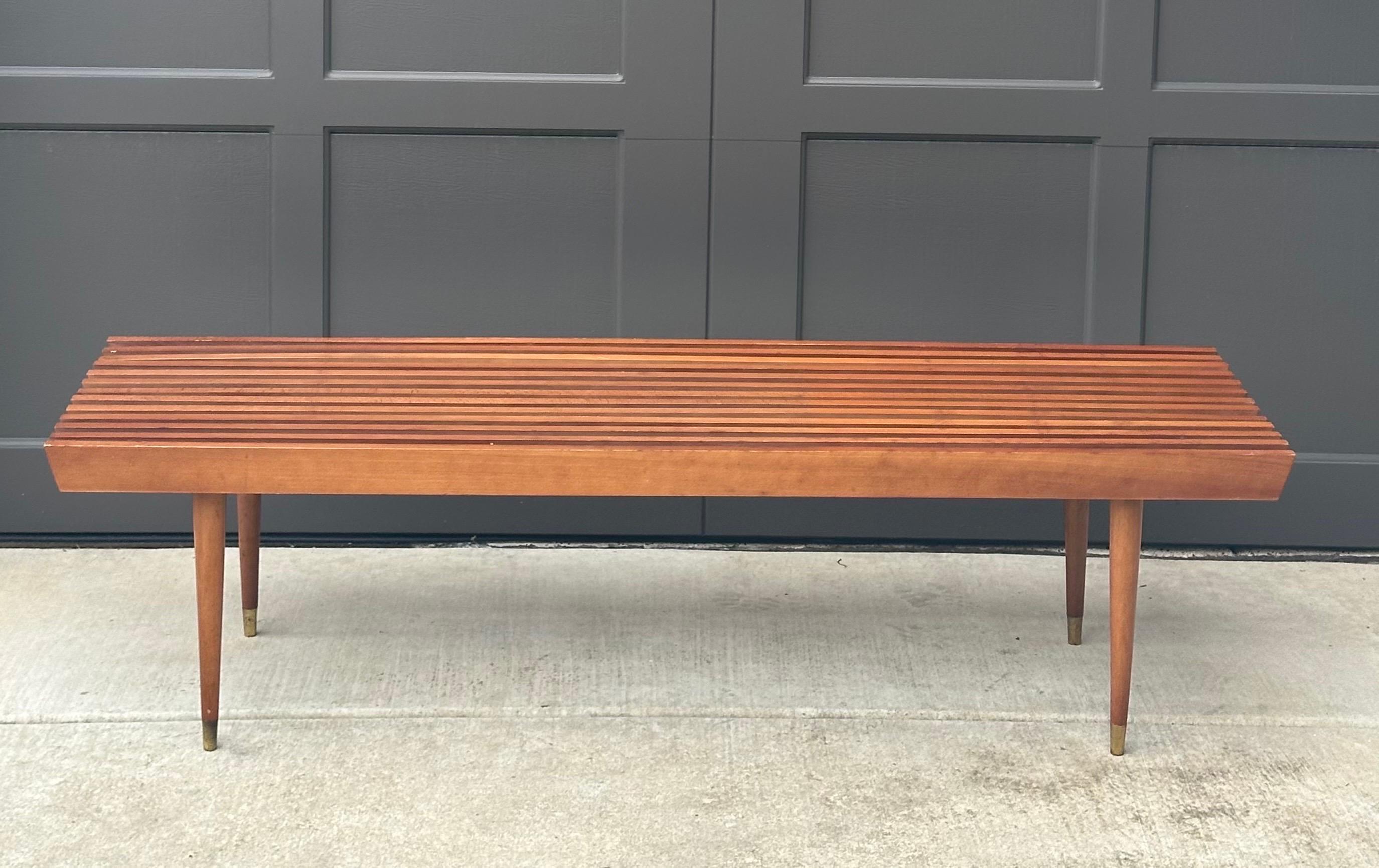 Mid-Century Solid Wood Platform Slat Bench by Nasco Yugoslavia For Sale 6