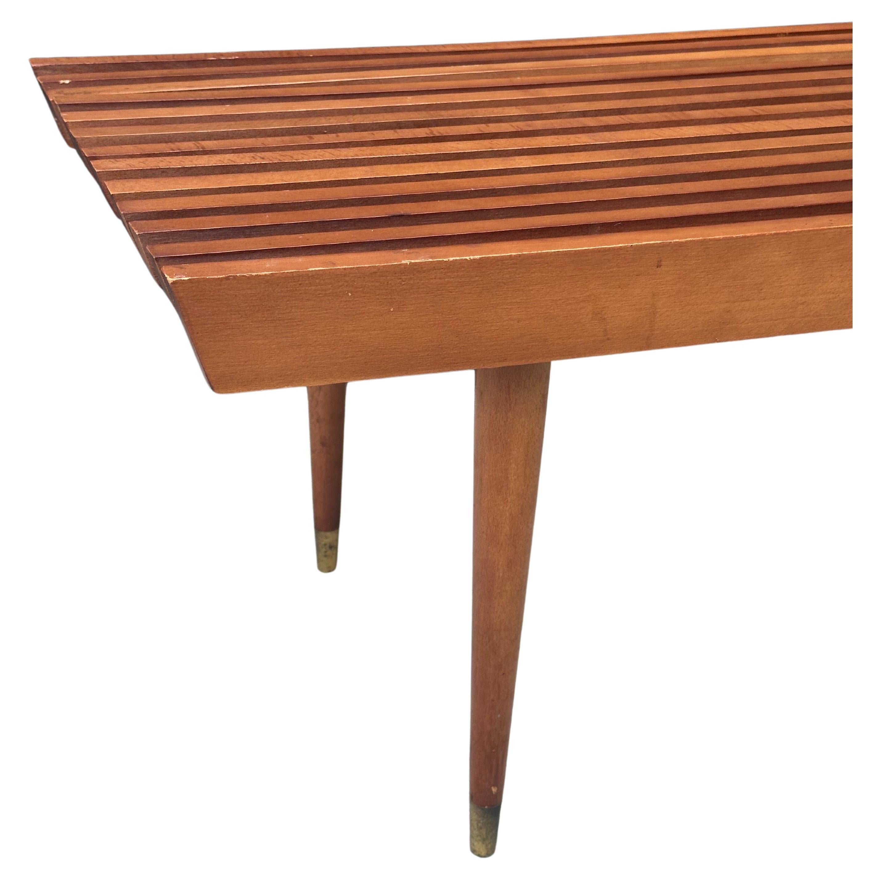 Macedonian Mid-Century Solid Wood Platform Slat Bench by Nasco Yugoslavia For Sale