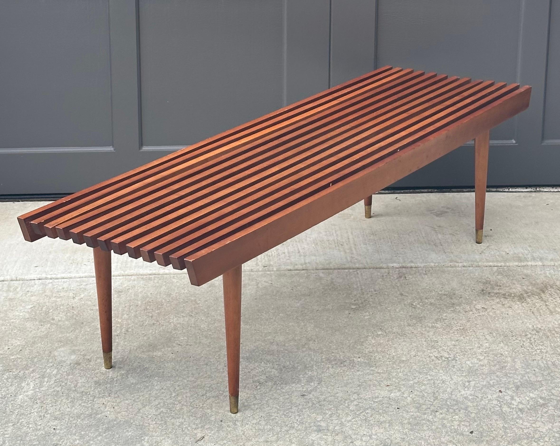 Mid-Century Solid Wood Platform Slat Bench by Nasco Yugoslavia For Sale 1