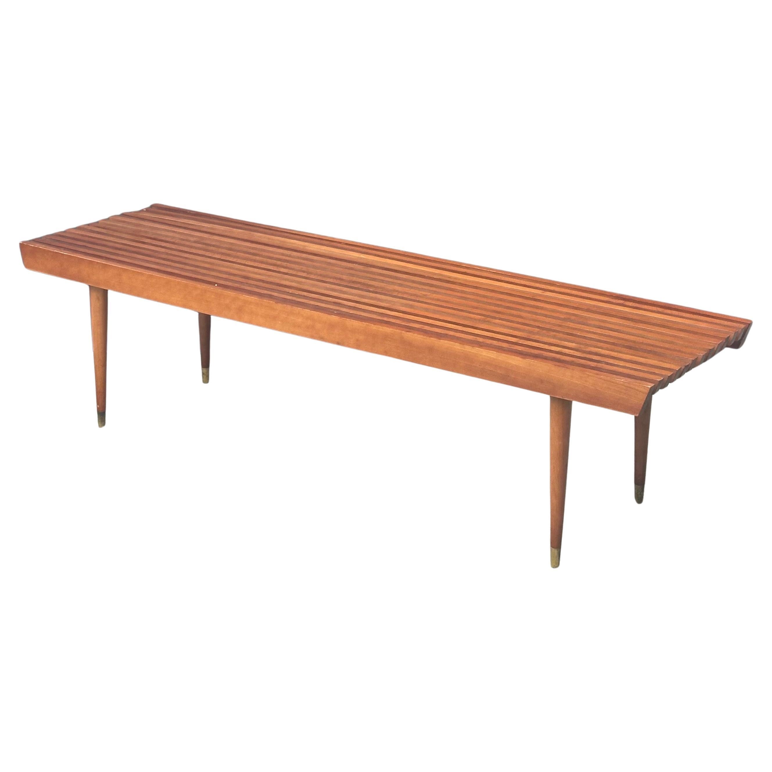 Mid-Century Solid Wood Platform Slat Bench by Nasco Yugoslavia For Sale