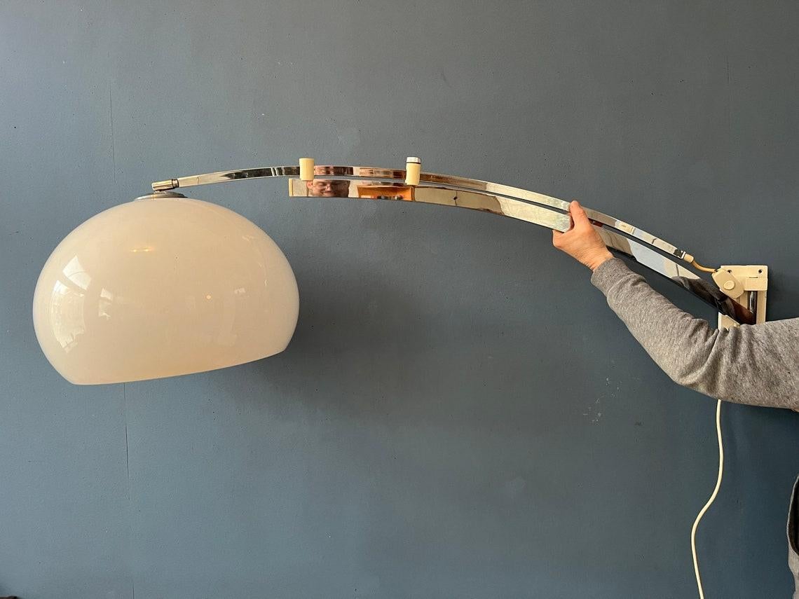 Mid Century Sölken Leuchten Arc Wall Lamp with Mushroom Shade, 1970s In Excellent Condition For Sale In ROTTERDAM, ZH