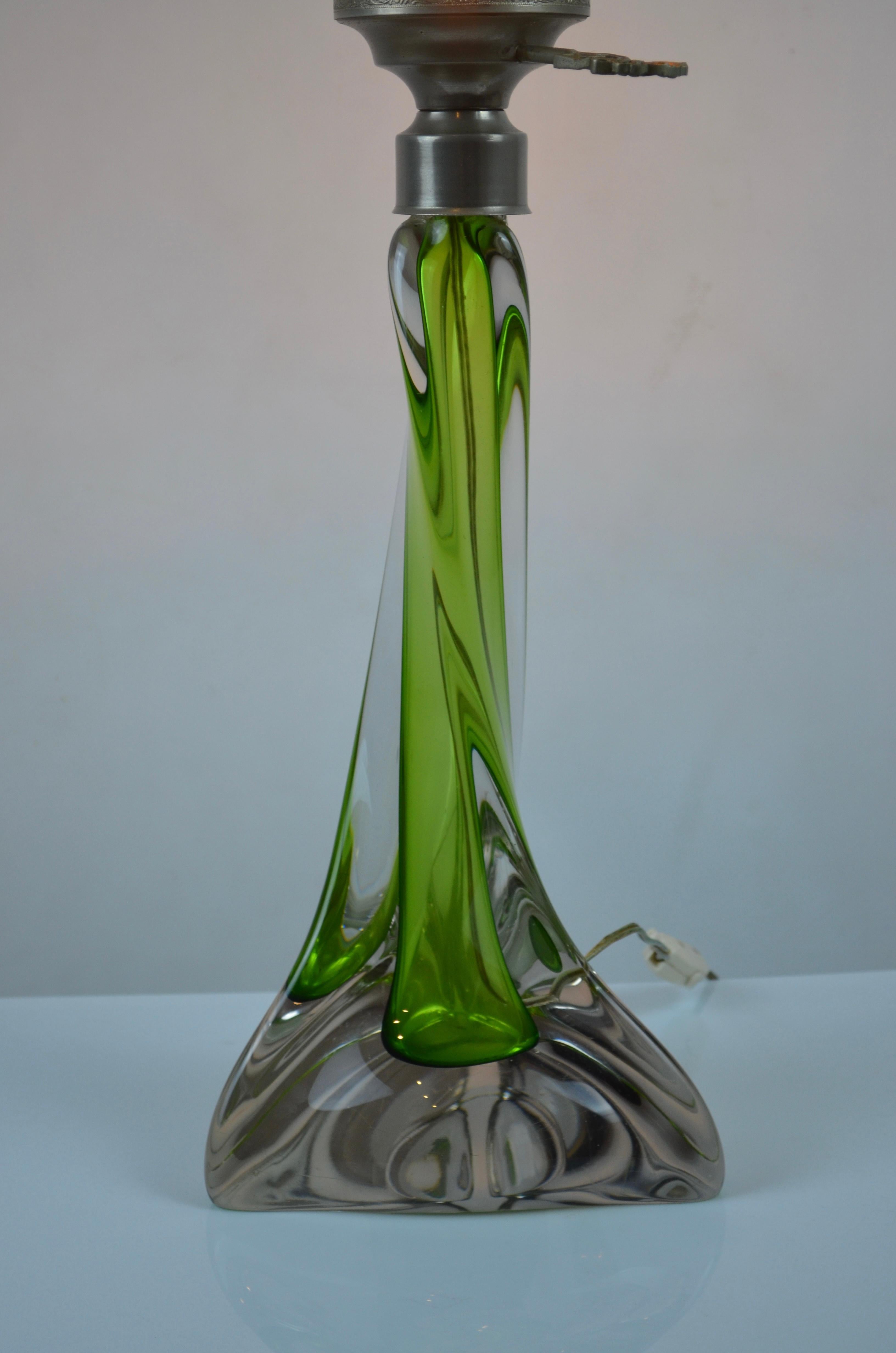 Lampe de table en verre d'art Sommerso du milieu du siècle avec abat-jour en cristal taillé, années 1950 en vente 6