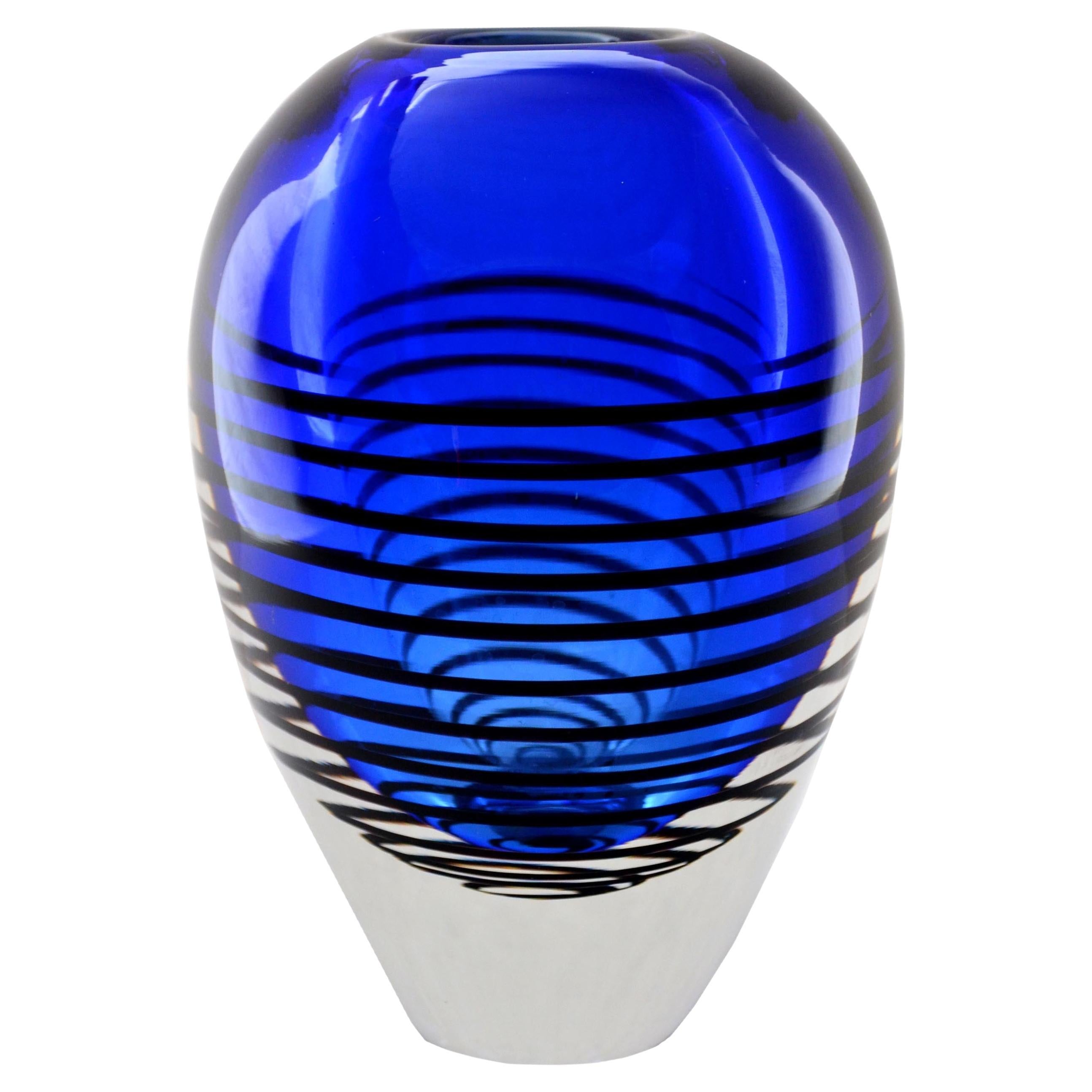 Vaso Sommerso di metà secolo in blu cobalto e nero a spirale in vendita