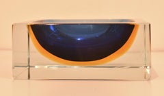 Mid-Century Sommerso Murano Glass Block Bowl, 1960s, By Flavio Poli.