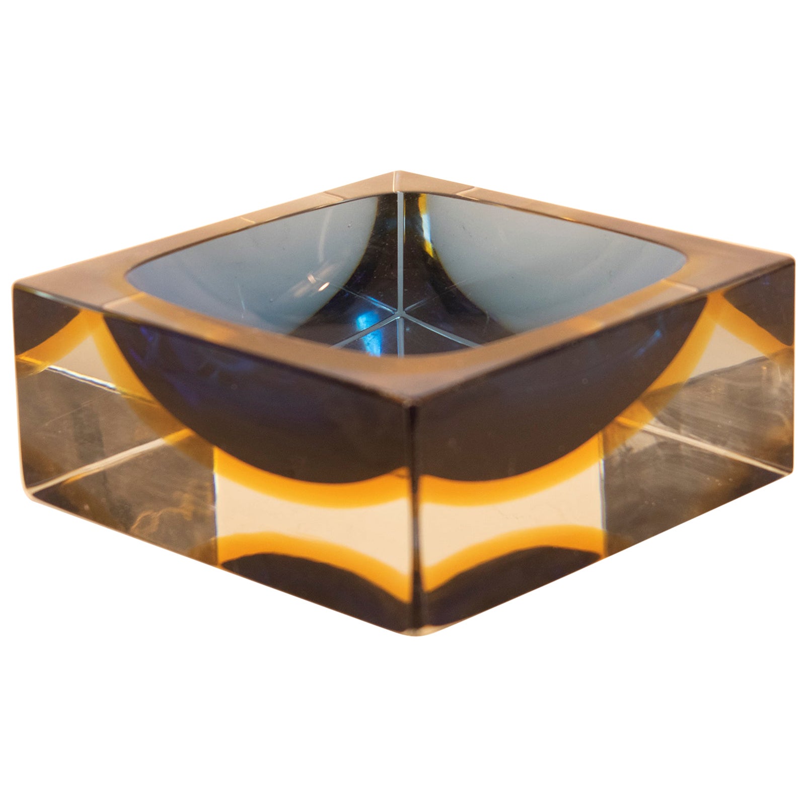 Mid-Century Sommerso Murano Glass Block Bowl, 1960s, By Flavio Poli. For Sale