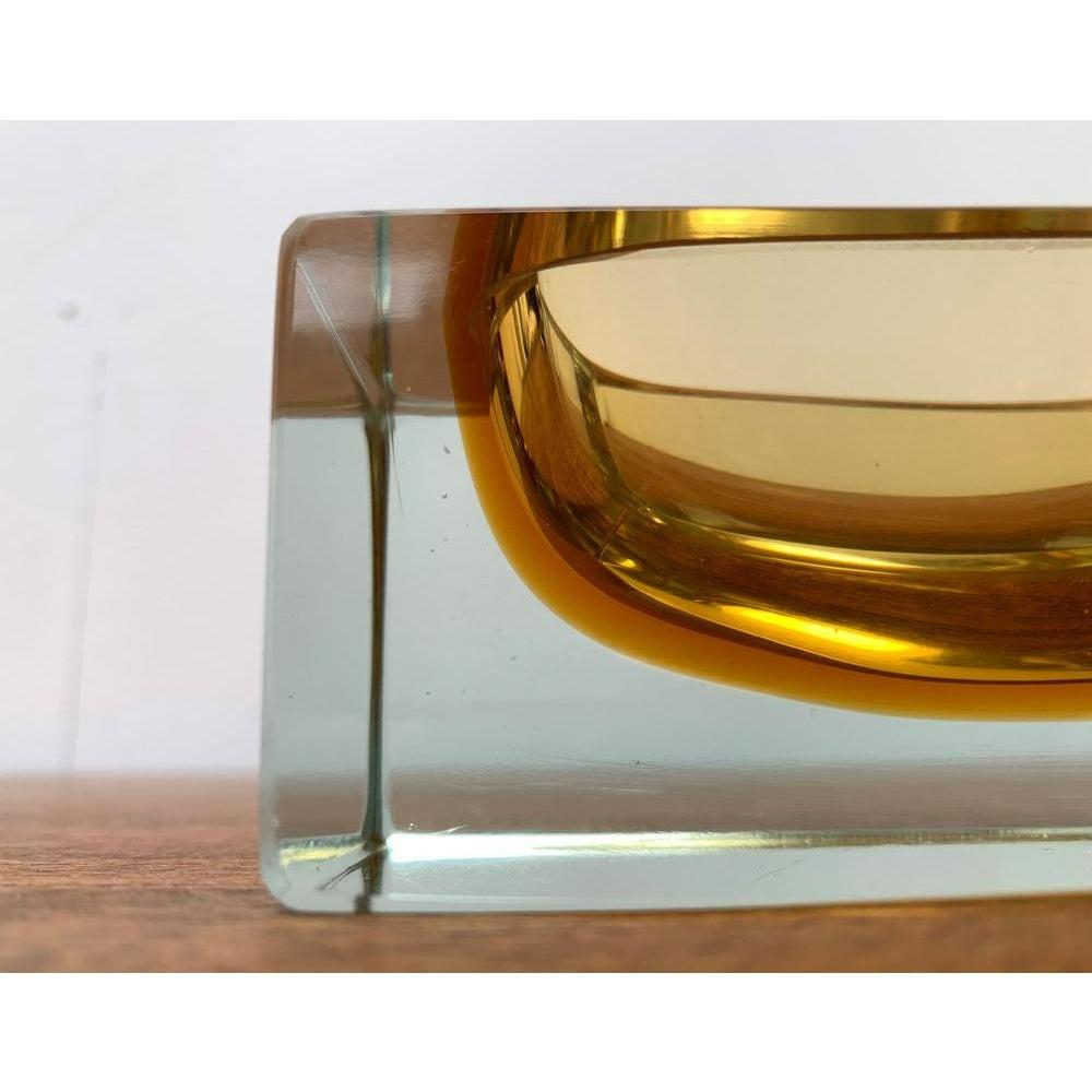 Mid-Century Modern Mid-Century Sommerso Murano Glass Block Bowl, 1960s For Sale