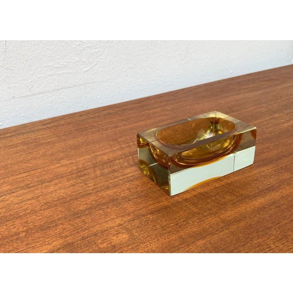 Italian Mid-Century Sommerso Murano Glass Block Bowl, 1960s For Sale