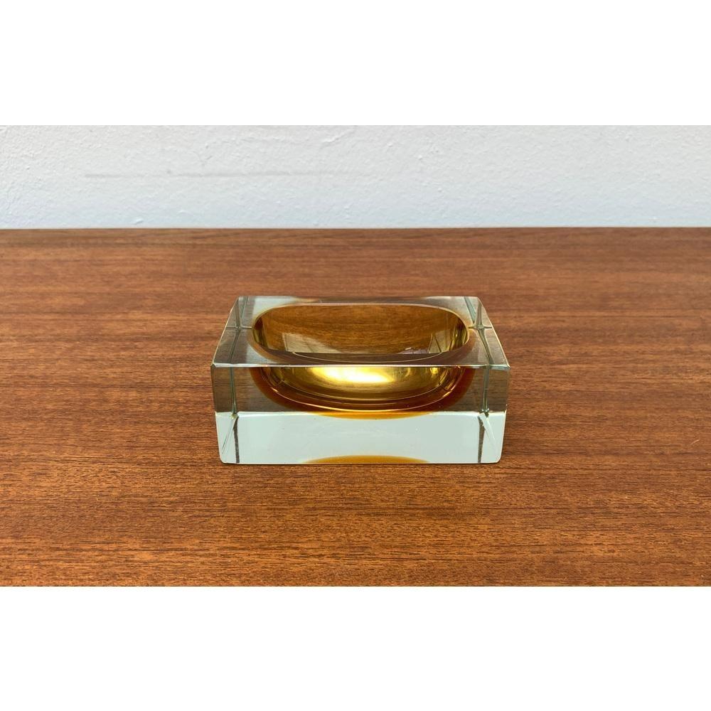Mid-Century Sommerso Murano Glass Block Bowl, 1960s For Sale 1