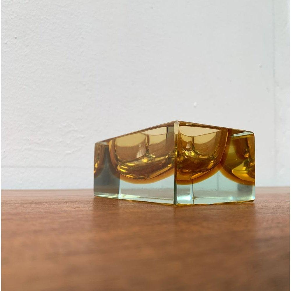 Mid-Century Sommerso Murano Glass Block Bowl, 1960s For Sale 2