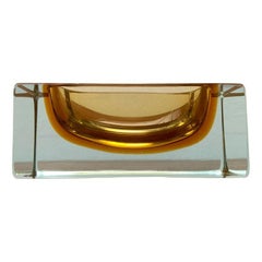 Mid-Century Sommerso Murano Glass Block Bowl, 1960s