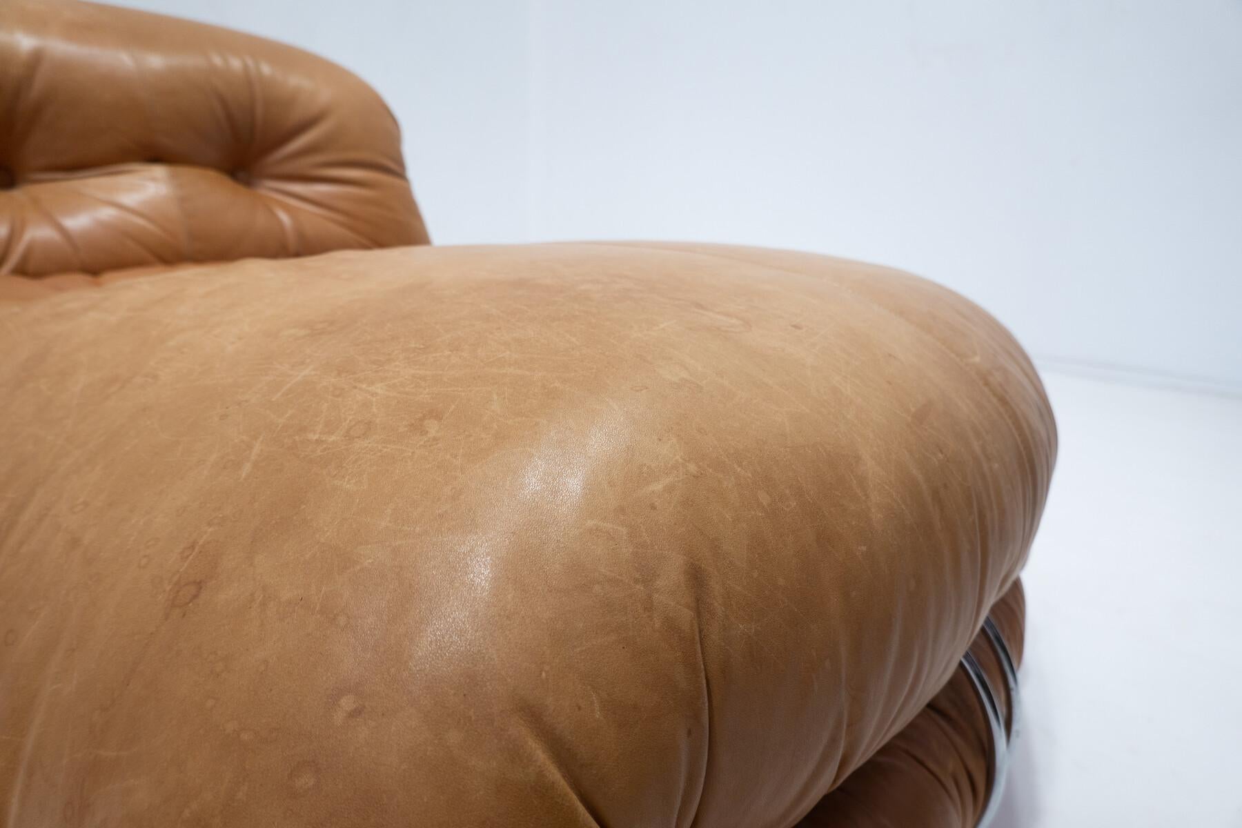 Late 20th Century Mid-Century Soriana Lounge Chair, Tobia & Afra Scarpa Orignal Leather, 1970s For Sale