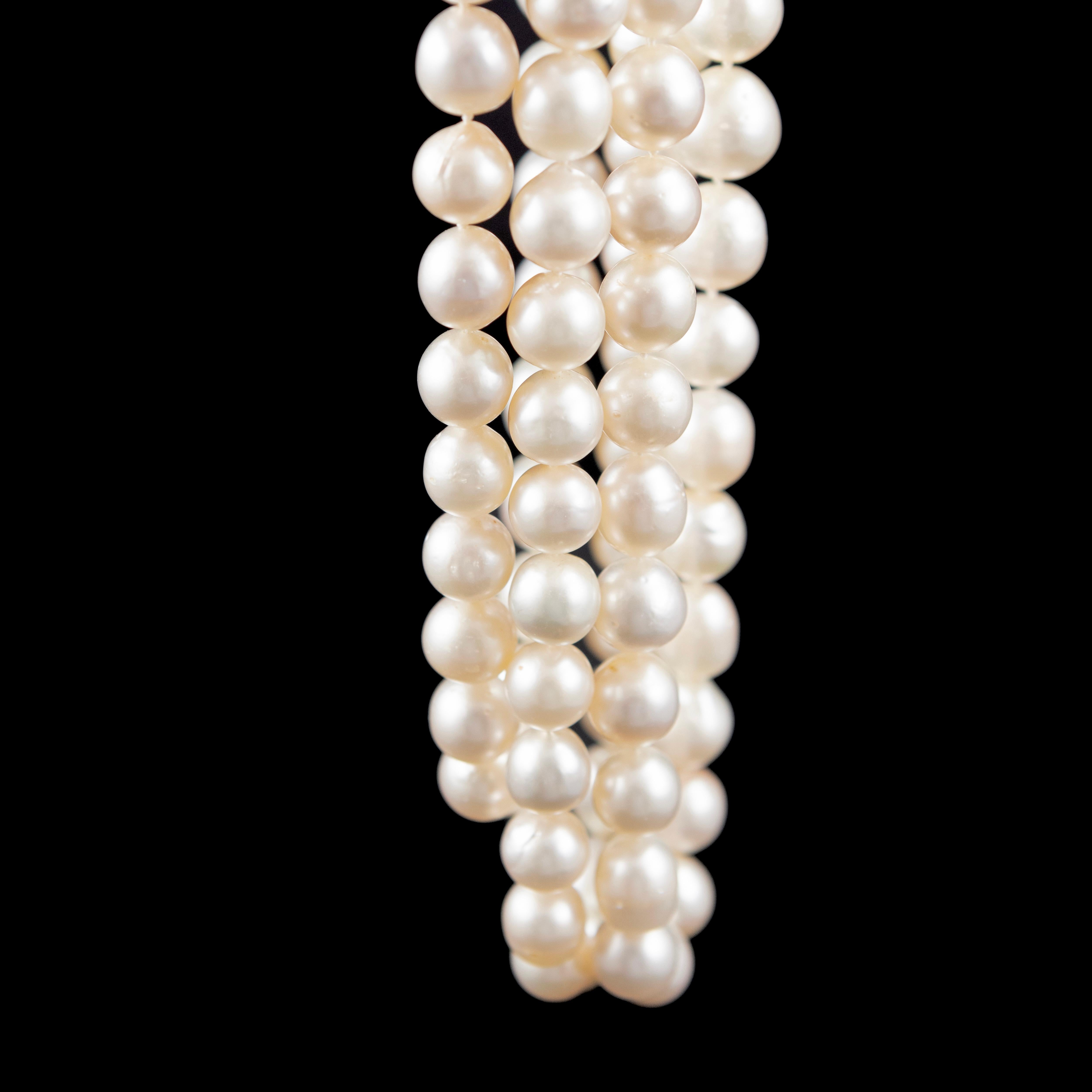 Collier de perles des mers du Sud du milieu du siècle avec fermoir en diamant et or jaune 1950s 1960s en vente 6
