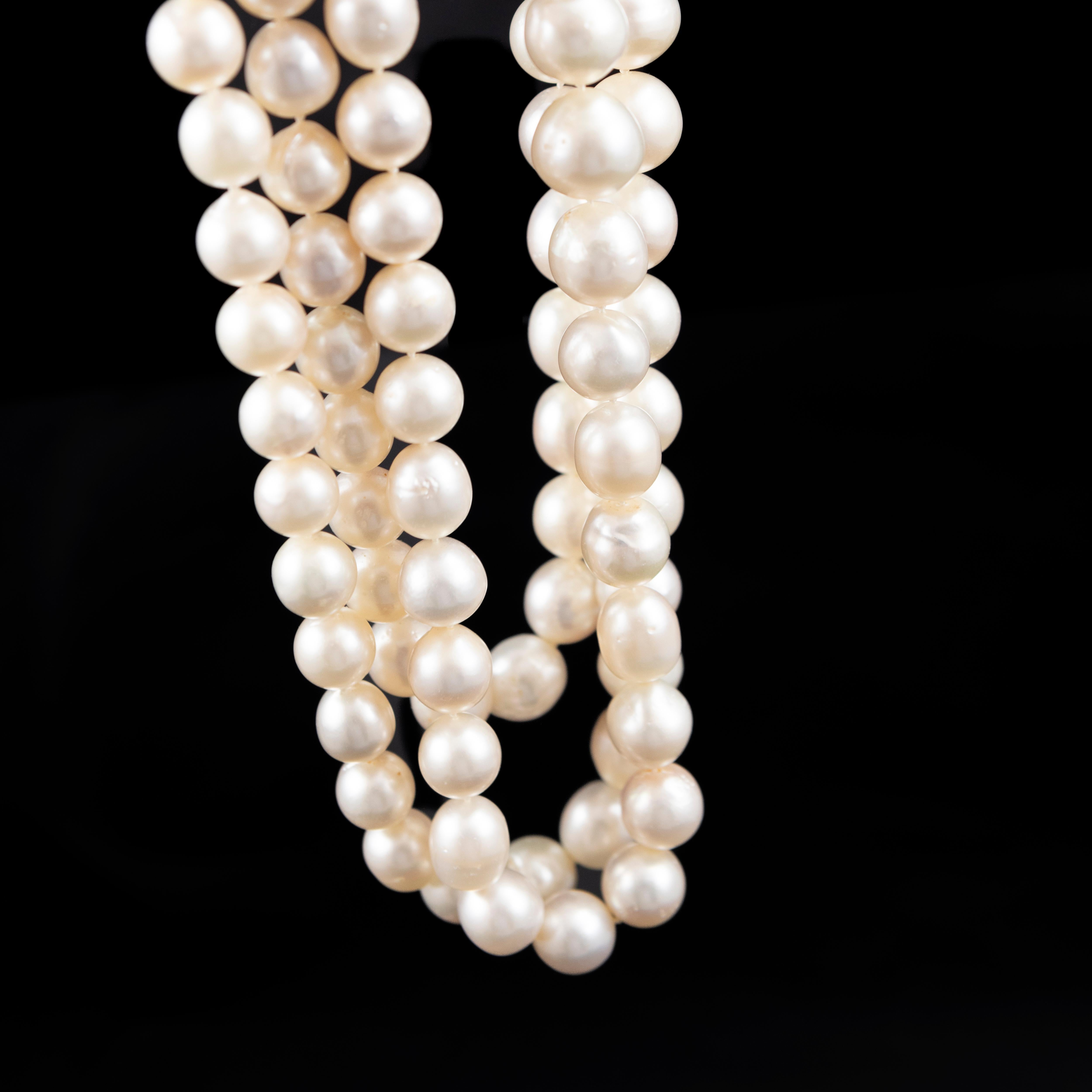 Collier de perles des mers du Sud du milieu du siècle avec fermoir en diamant et or jaune 1950s 1960s en vente 7