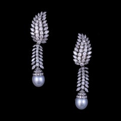 Mid-Century South Sea Pearl Diamond Convertible Day Night Drop Earrings 1960s