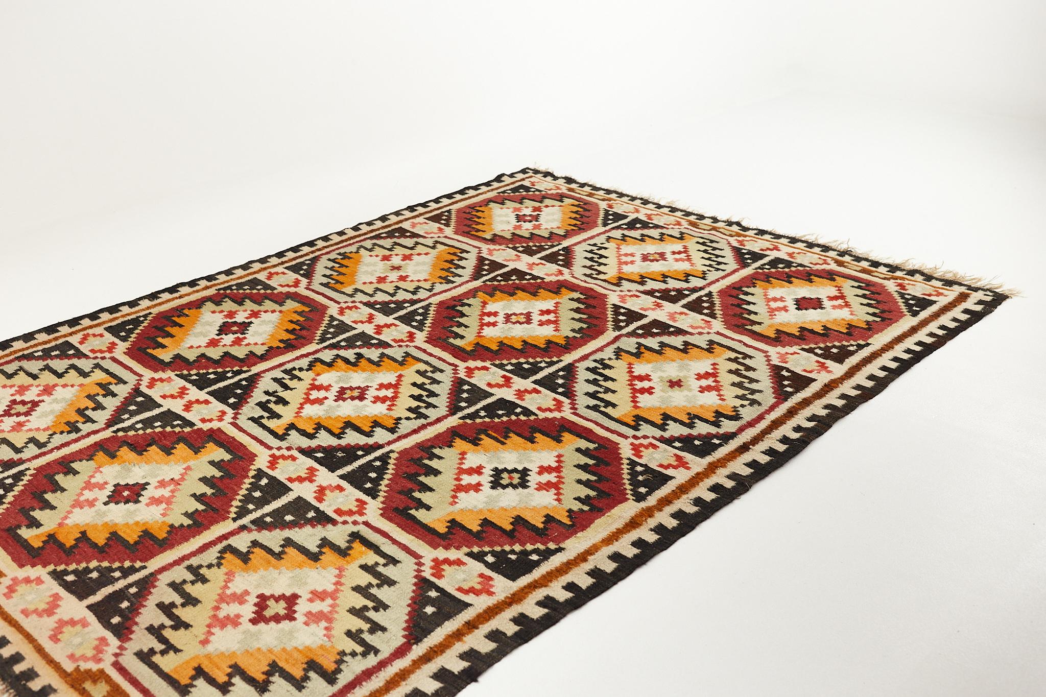 Mid-Century Modern Mid Century Southwest Inspired Flat Weave Wool Rug For Sale