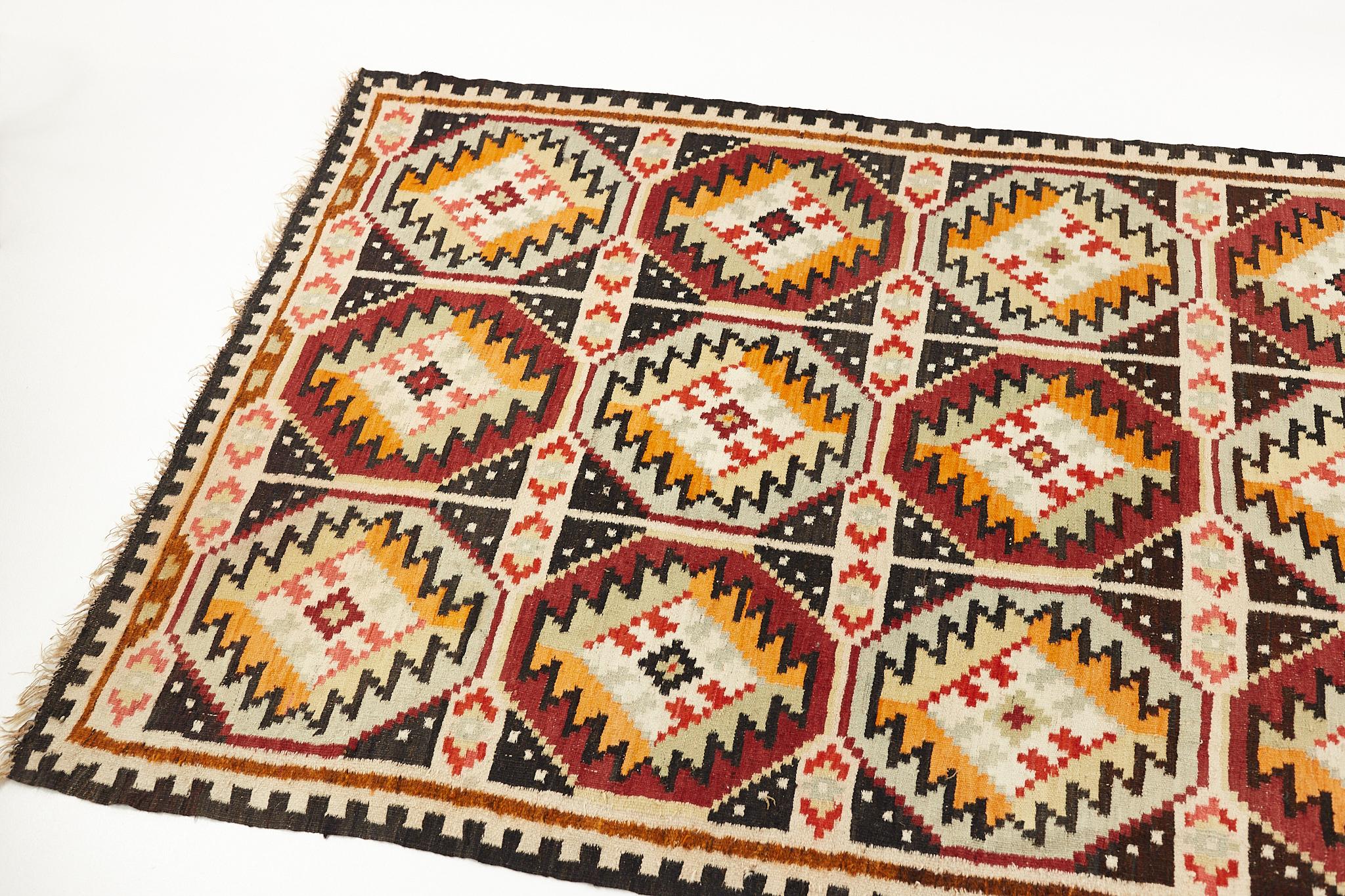 American Mid Century Southwest Inspired Flat Weave Wool Rug For Sale