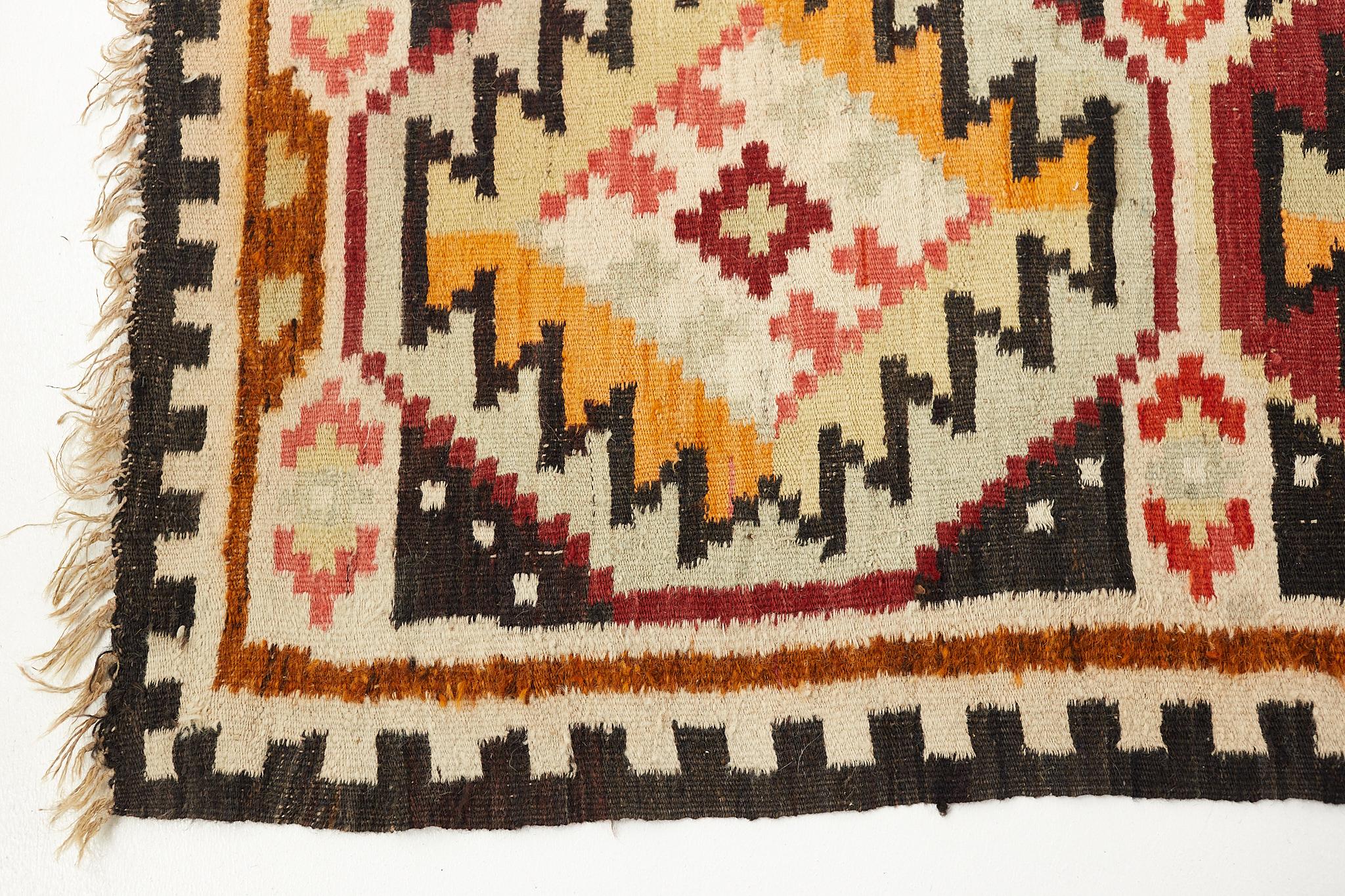 Late 20th Century Mid Century Southwest Inspired Flat Weave Wool Rug For Sale