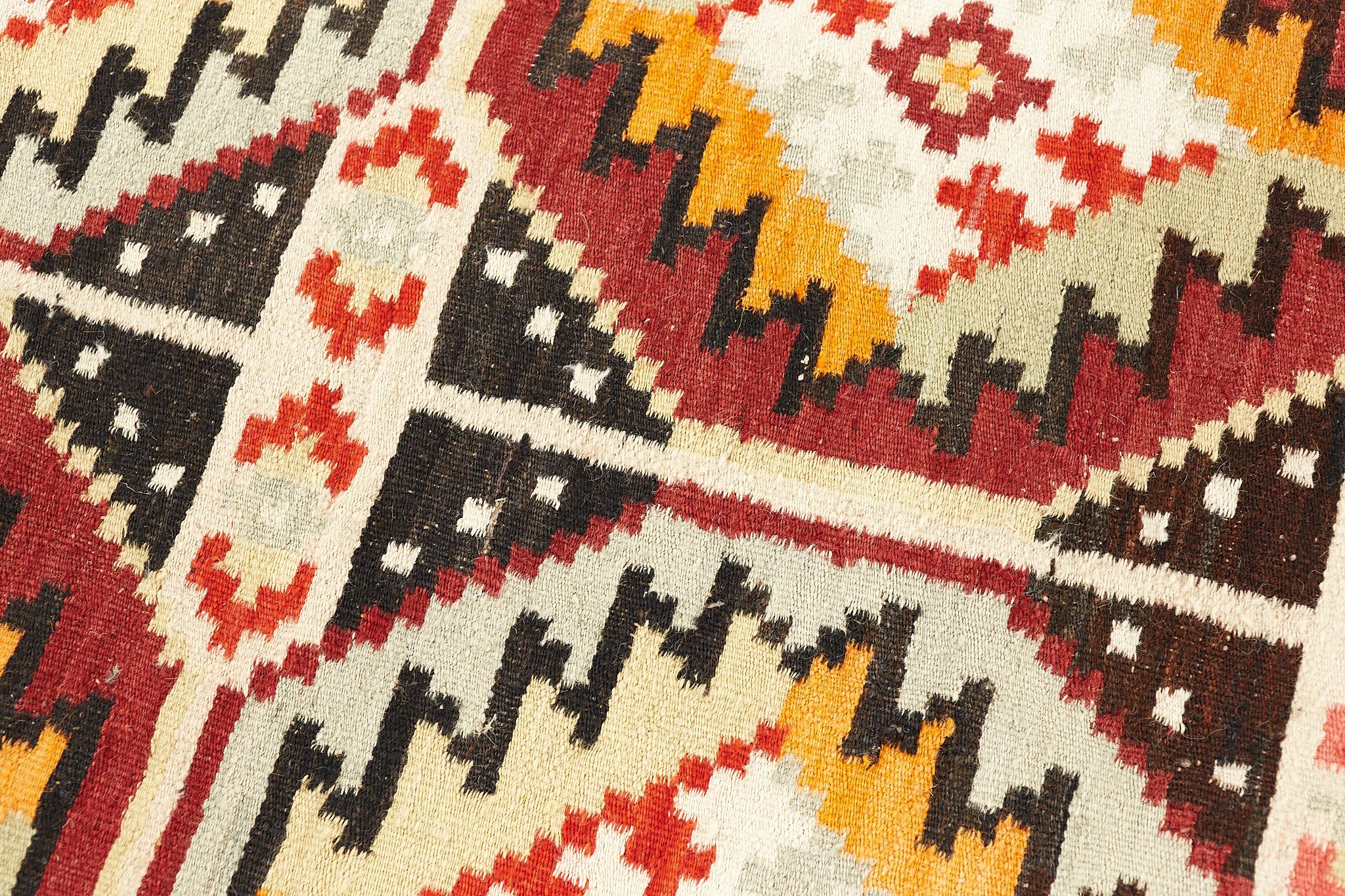 Mid Century Southwest Inspired Flat Weave Wool Rug For Sale 1