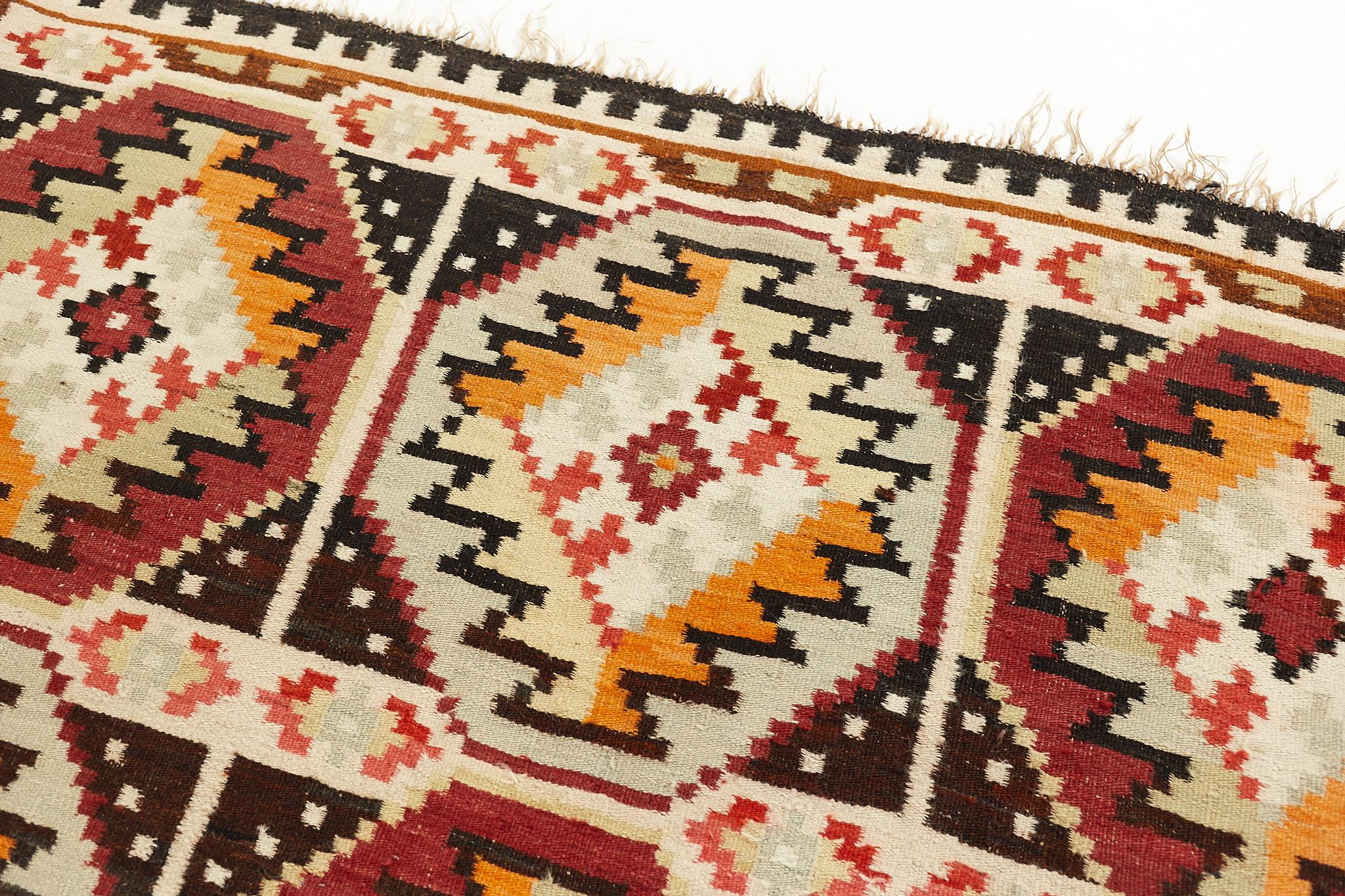 Mid Century Southwest Inspired Flat Weave Wool Rug For Sale 2