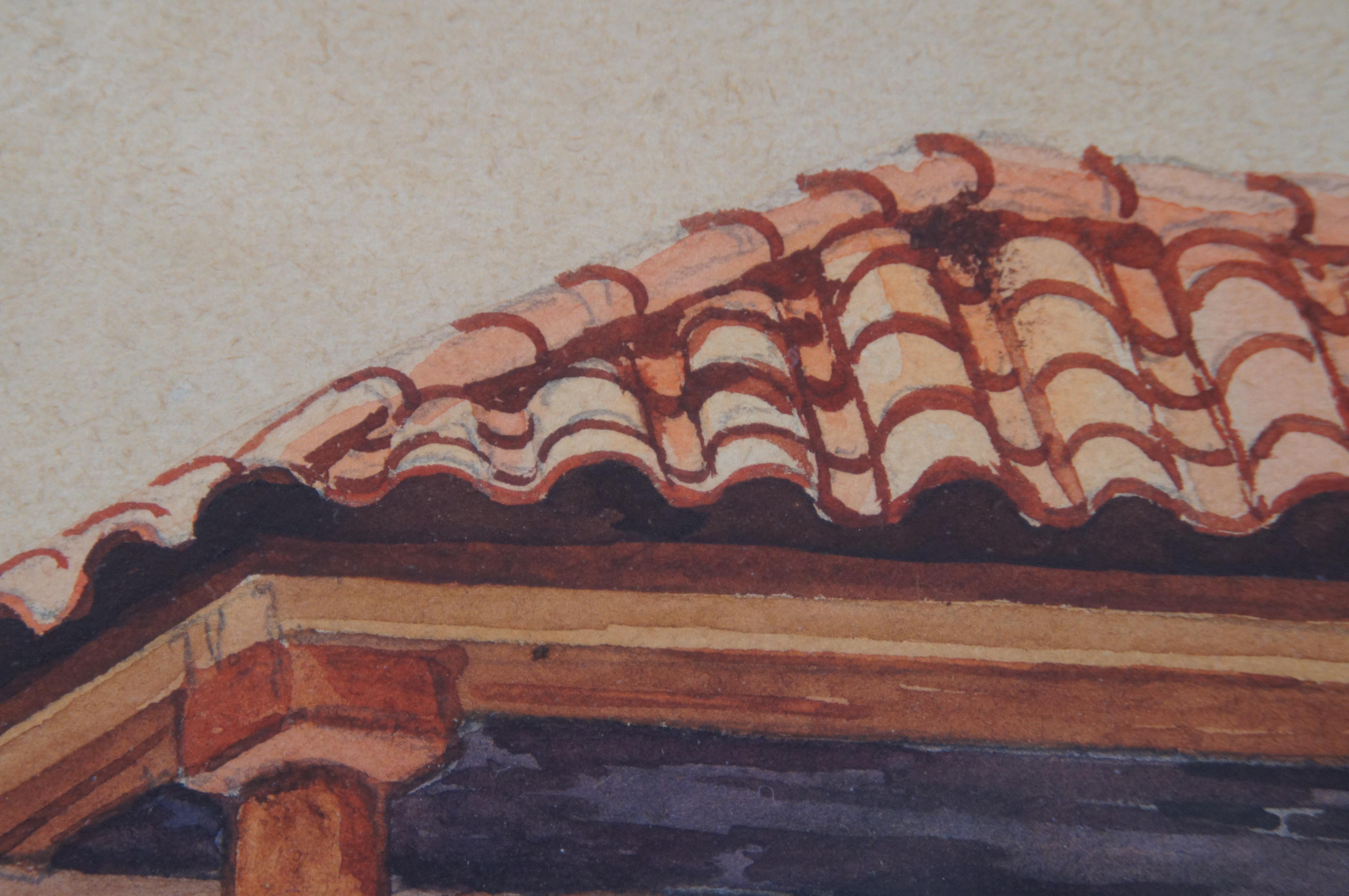 Mid Century Southwestern Impressionist Watercolor Panting Stucco Cottage Encadré en vente 5