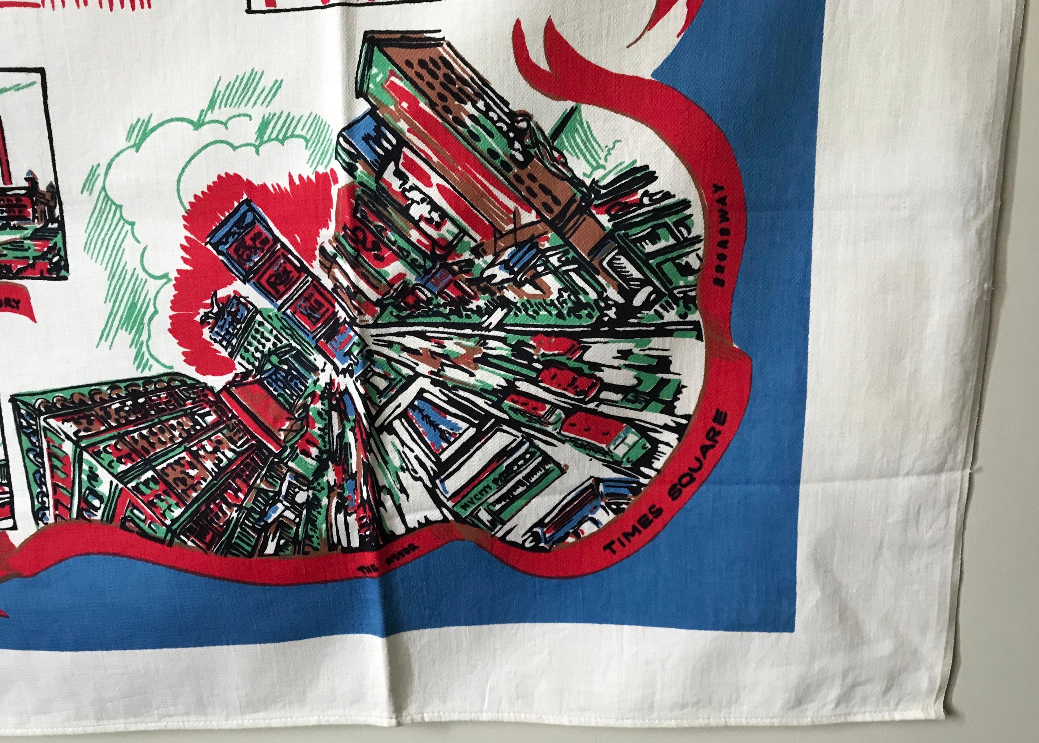 North American Midcentury Souvenir New York City Square Table Cloth For Sale