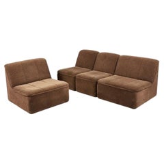 4-teiliges, niedriges Modulsofa im Mid-Century- und Space-Age-Stil aus braunem Velours von COR