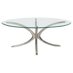 Sofatisch oder Beistelltisch aus Aluminium und ovalem Glas aus der Mitte des Jahrhunderts, Space Age, 1970er Jahre