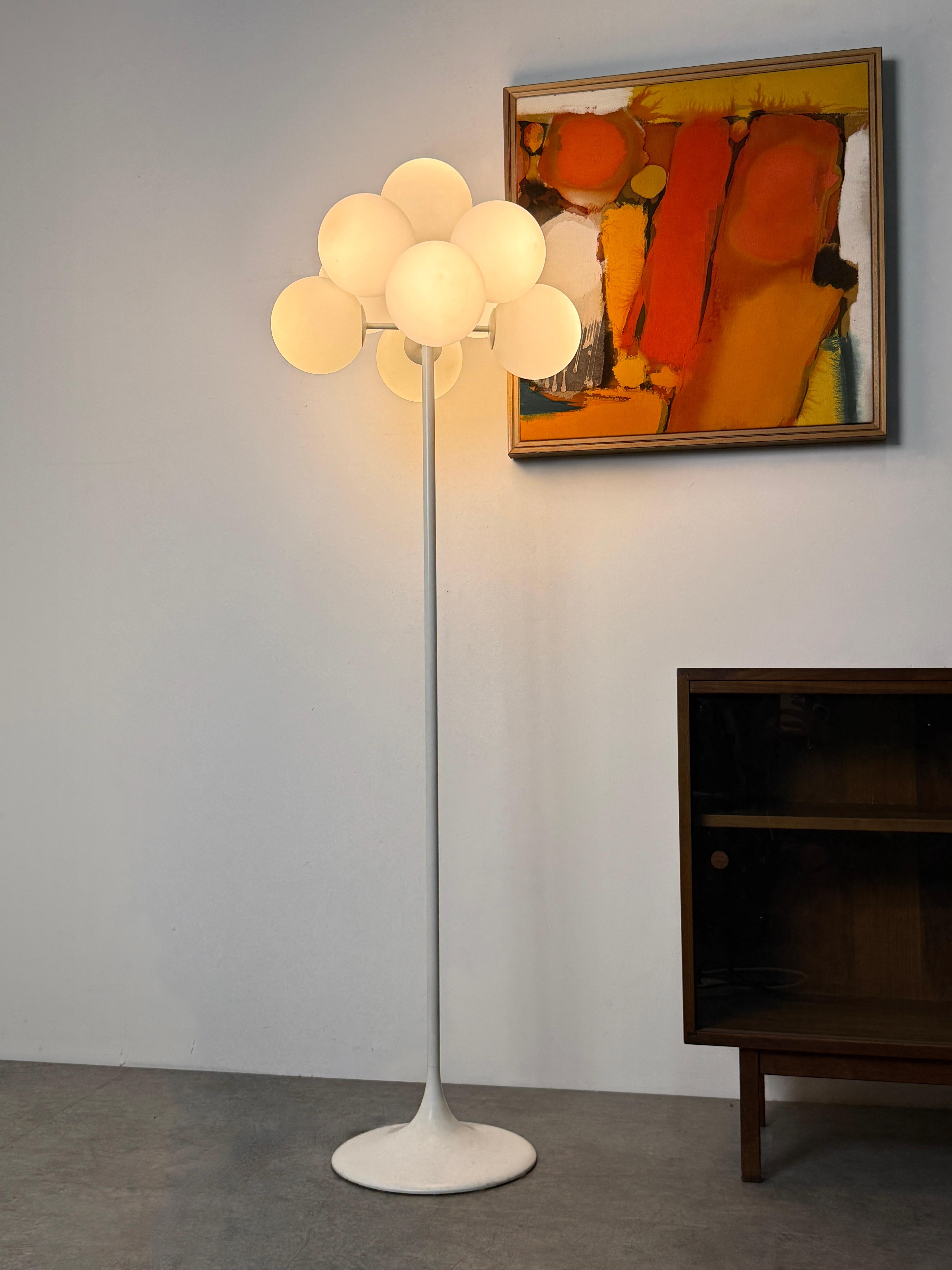 Mid-Century Modern Mid Century Space Age Atomic White Glass Globe Tulip Floor Lamp by E.R. Nele