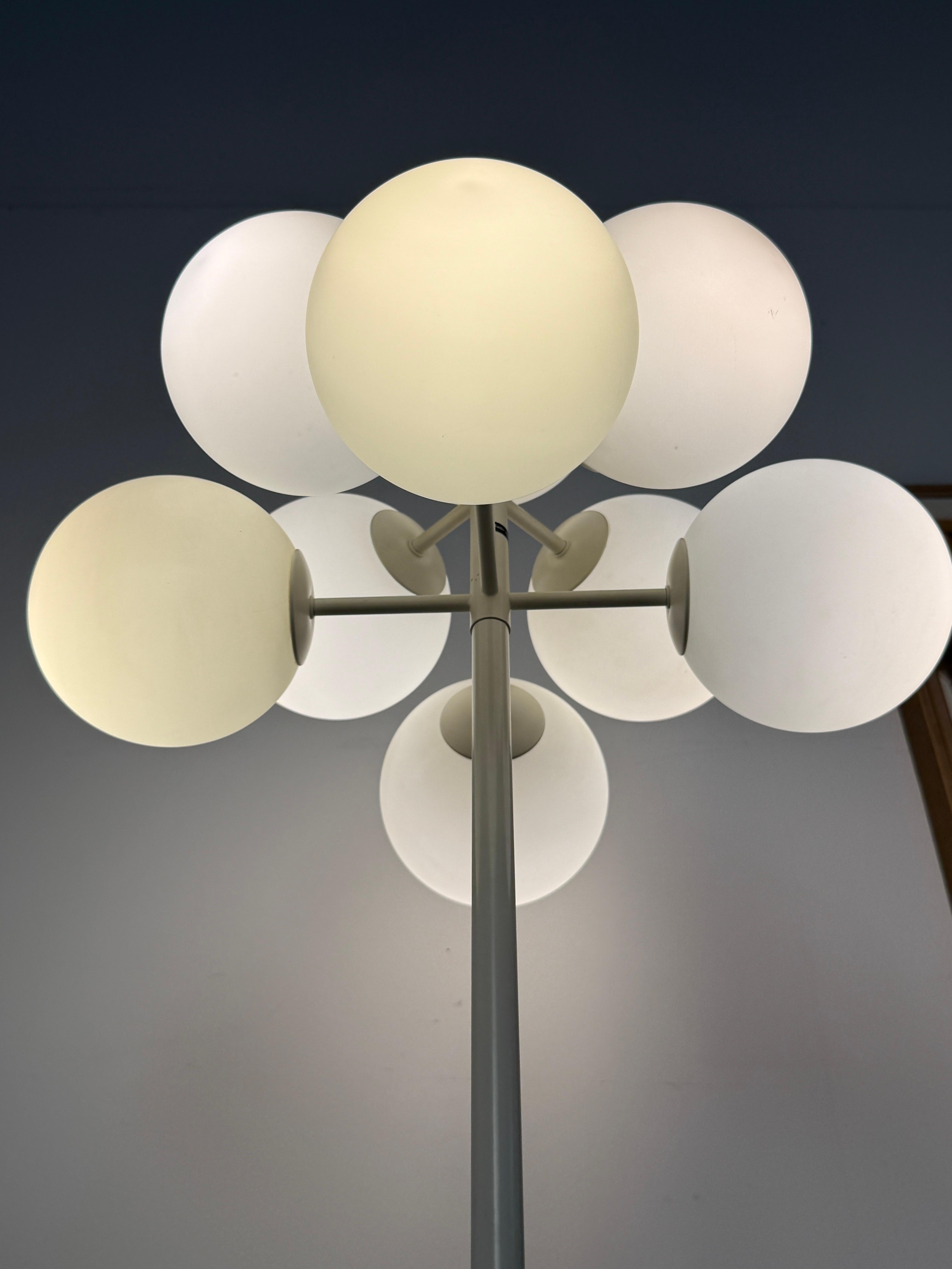 Metal Mid Century Space Age Atomic White Glass Globe Tulip Floor Lamp by E.R. Nele