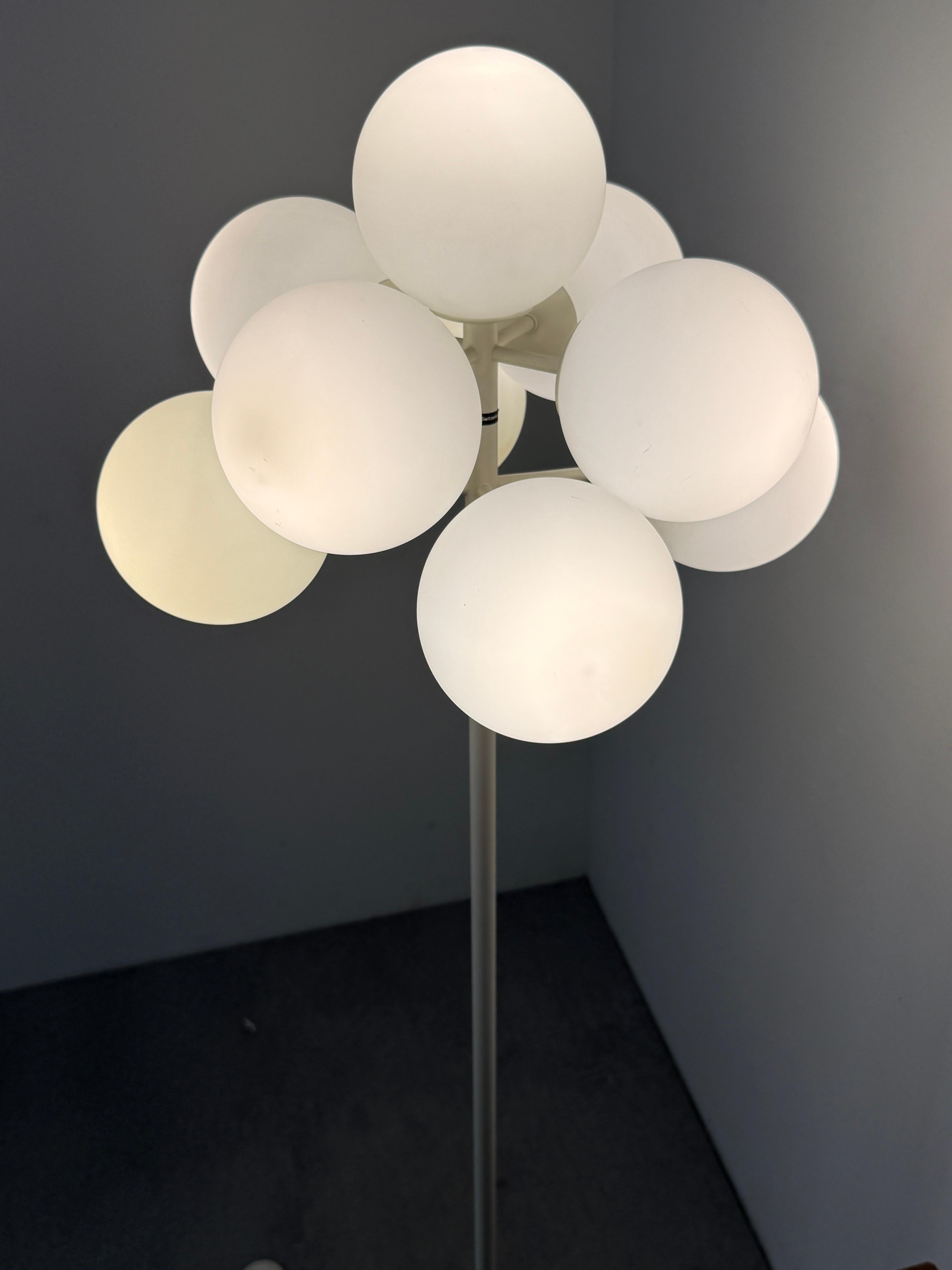 Mid Century Space Age Atomic White Glass Globe Tulip Floor Lamp by E.R. Nele 1