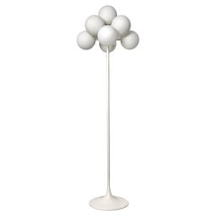 Mid Century Space Age Atomic White Glass Globe Tulip Floor Lamp by E.R. Nele