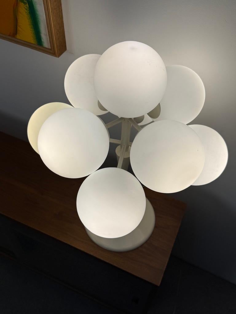 Mid Century Space Age Atomic White Glass Globe Tulip Table Lamp by E.R. Nele 3