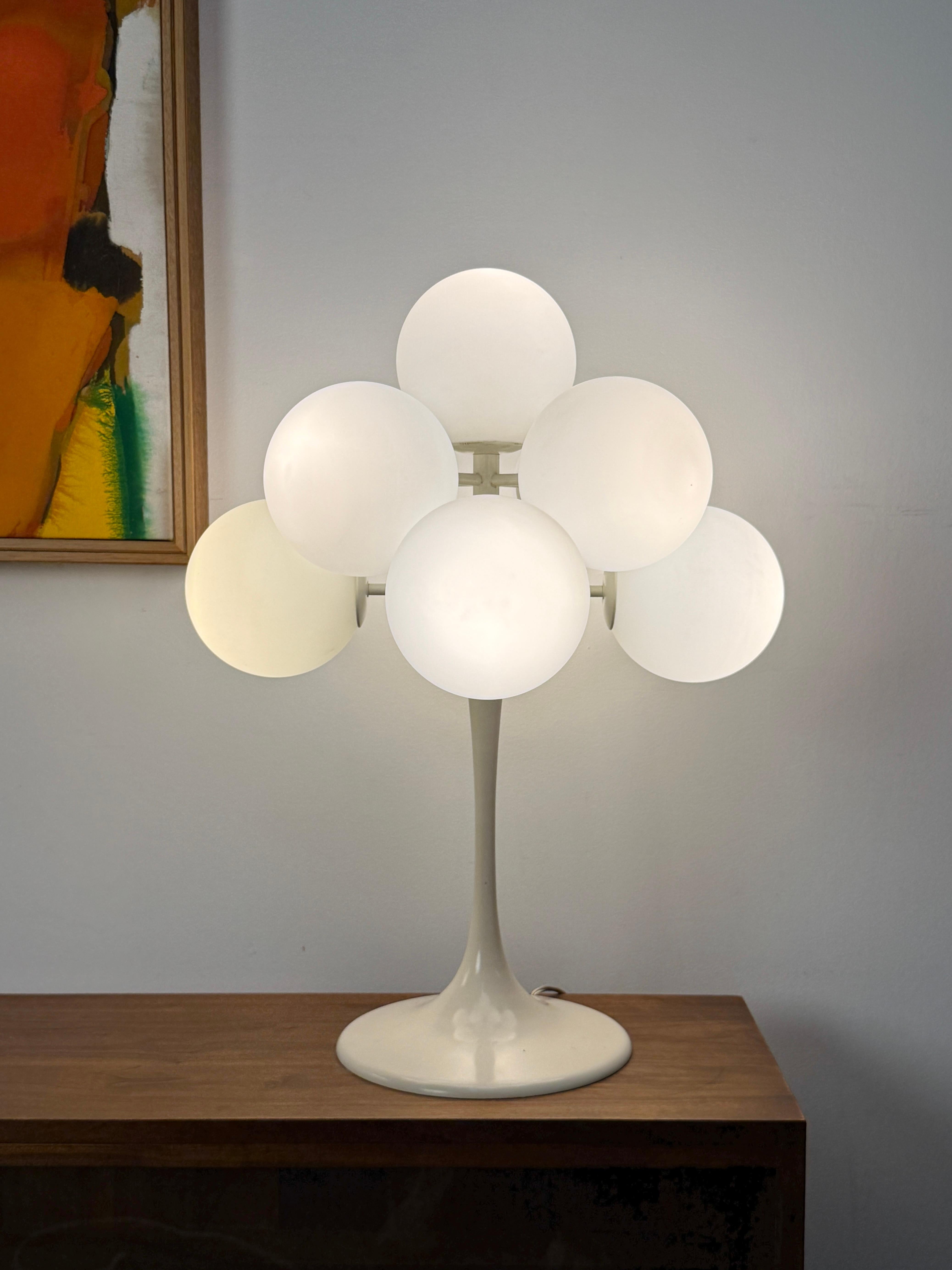 Mid-Century Modern Mid Century Space Age Atomic White Glass Globe Tulip Table Lamp by E.R. Nele