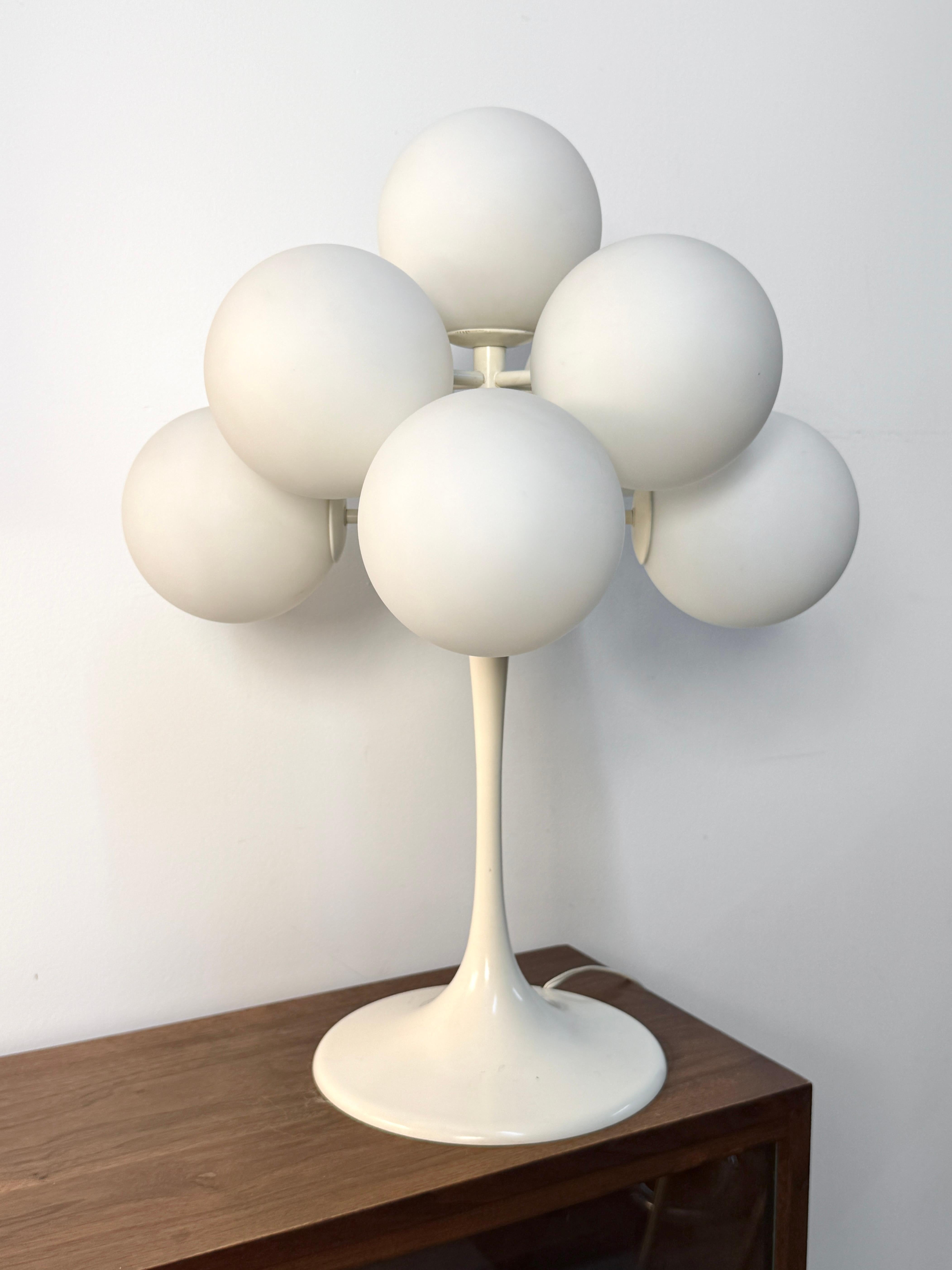 Mid-20th Century Mid Century Space Age Atomic White Glass Globe Tulip Table Lamp by E.R. Nele