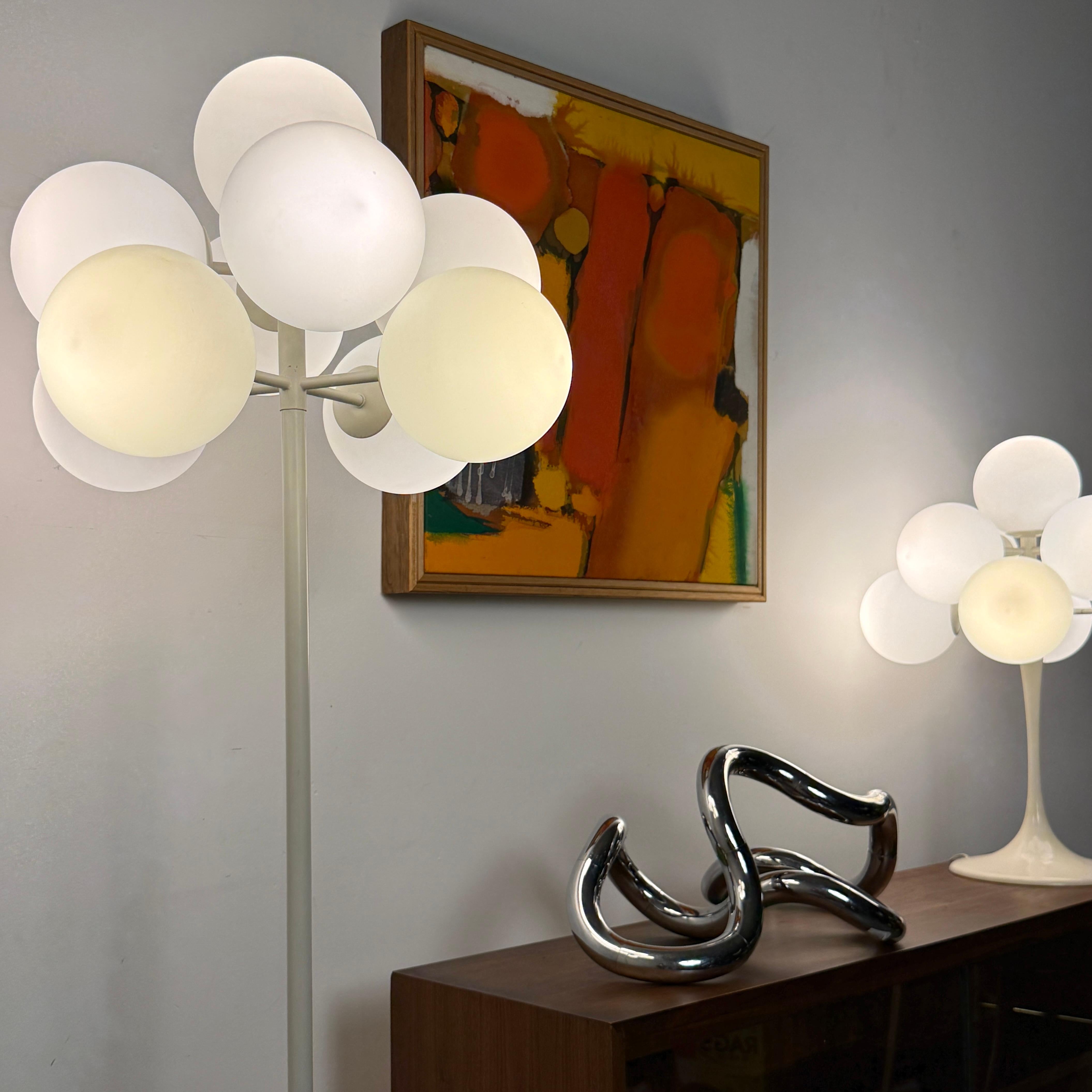 Mid Century Space Age Atomic White Glass Globe Tulip Table Lamp by E.R. Nele 2